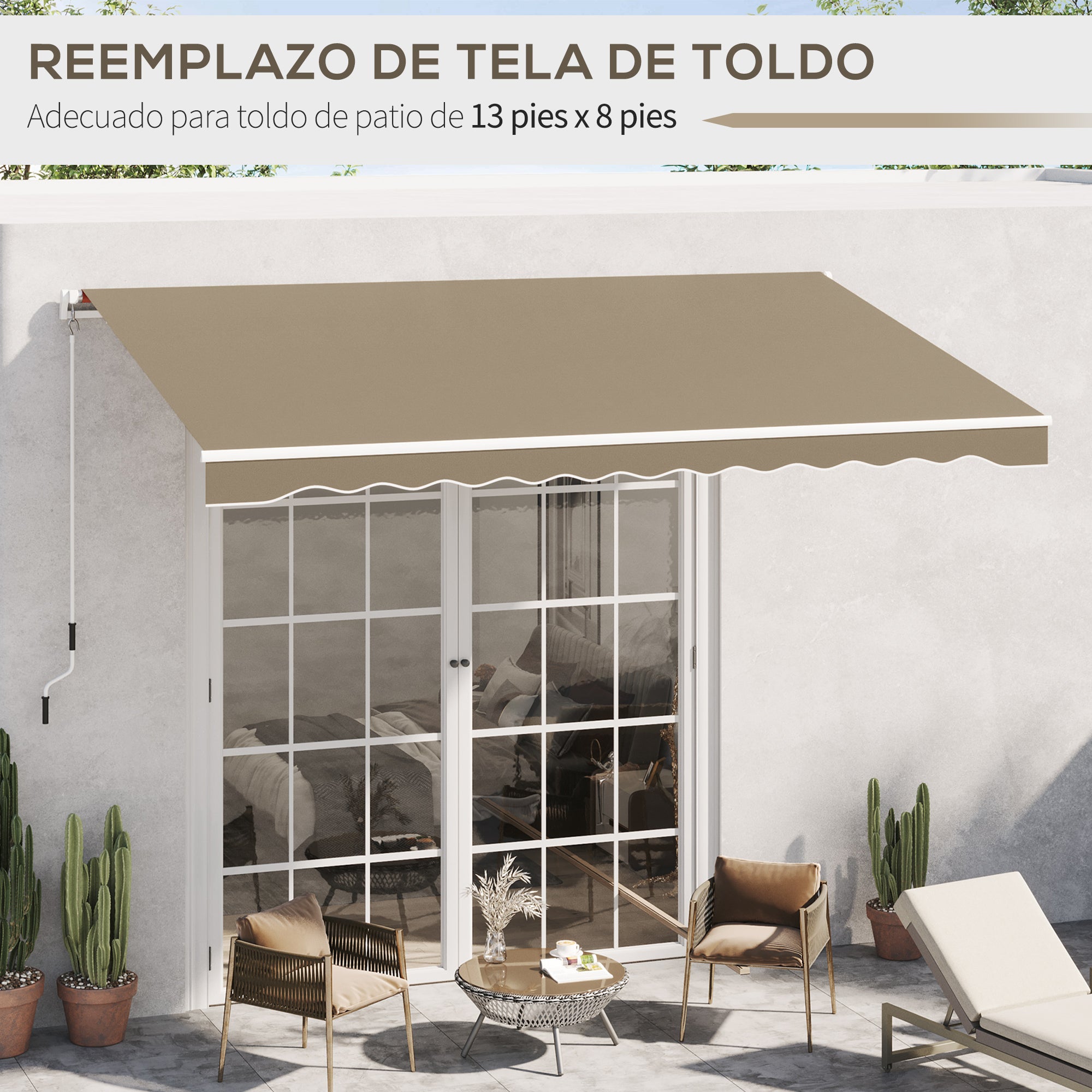 Outsunny Techo de Repuesto para Toldo, 382x240 cm, Lona para Toldo con Dobladillo, Protección UV, Impermeable, Tela de Repuesto para Patio, Terraza, Jardín, Balcón, Beige