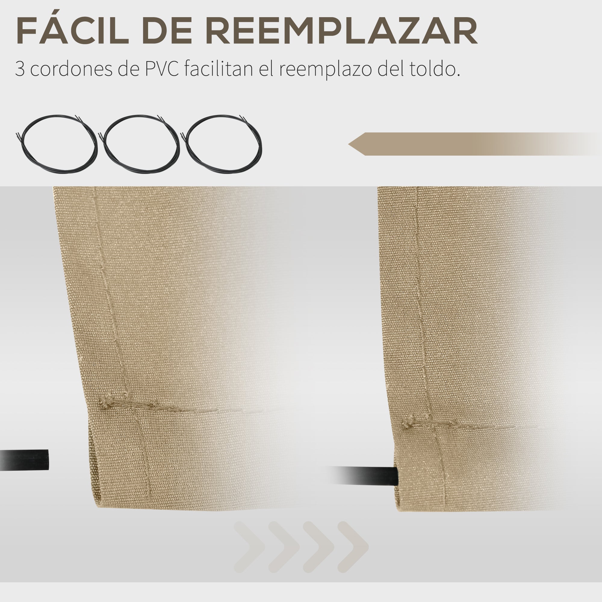 Outsunny Techo de Repuesto para Toldo, 382x240 cm, Lona para Toldo con Dobladillo, Protección UV, Impermeable, Tela de Repuesto para Patio, Terraza, Jardín, Balcón, Beige