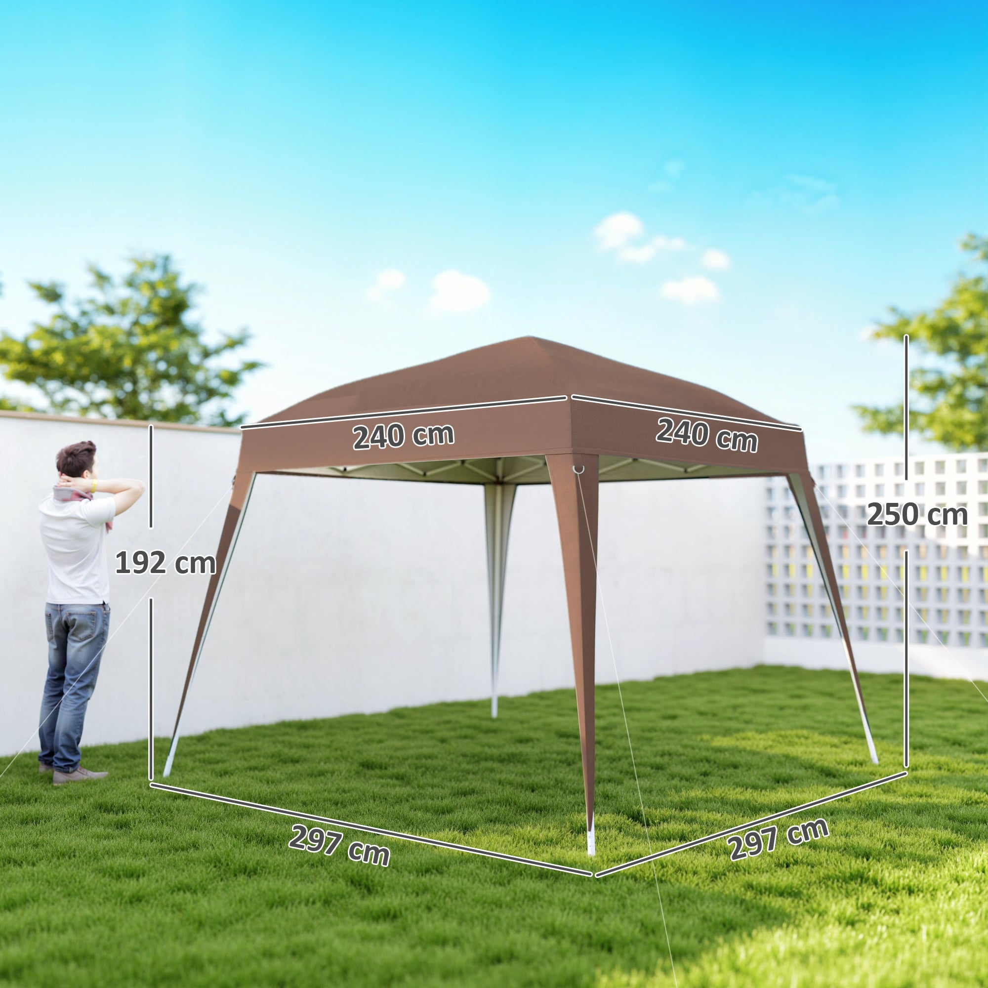 Outsunny Carpa Plegable 3x3 m, Pop-up, Cenador Pabellón de Jardín, Altura Ajustable con Bolsa de Transporte, Anti-UV, Impermeable, Gazebo para Camping, Fiestas, Exterior, Café