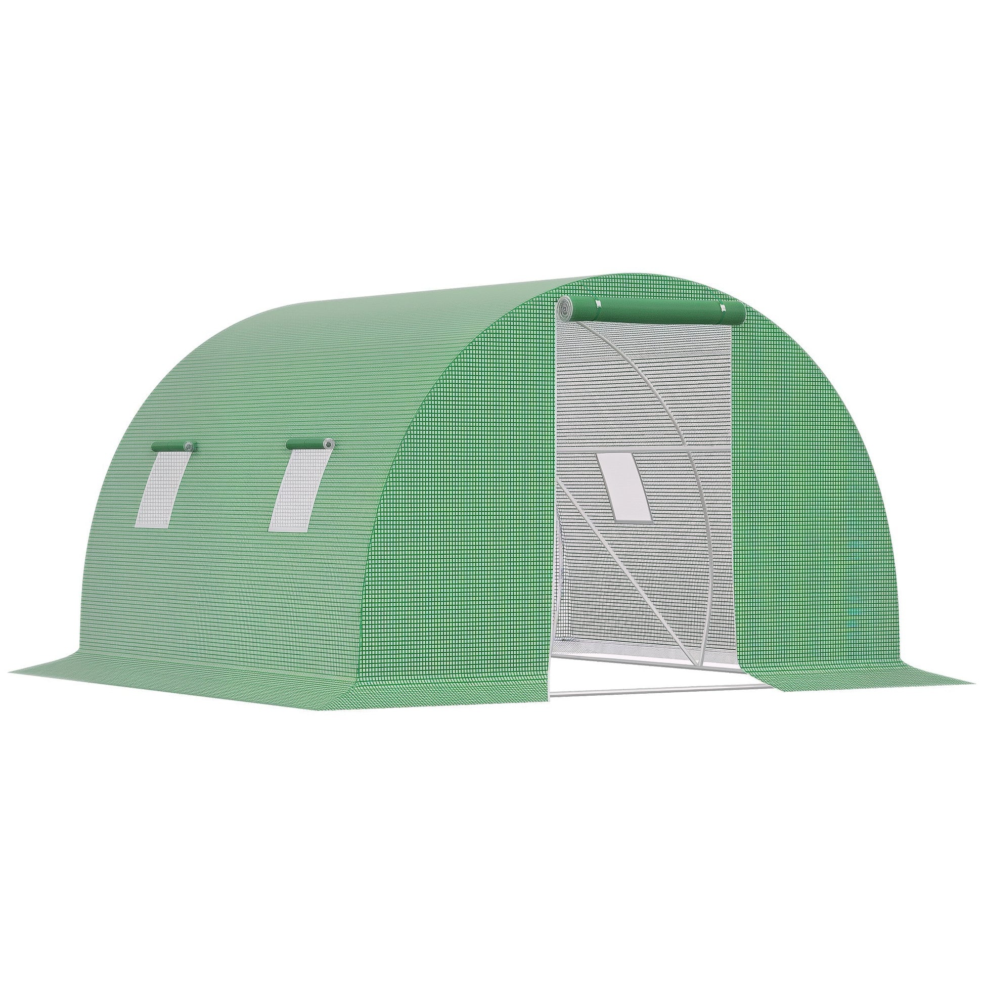 Outsunny Invernadero de Túnel 3x3x2 m, Invernadero de Jardín con Puerta Enrollable, 4 Ventanas de Malla, Cubierta PE 140g/m², Estructura de Acero Galvanizado, para Cultivos, Plantas, Flores, Verde