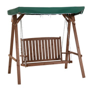 Outsunny Banco Columpio de Jardín de Madera con Dosel Verde 160x120x165 cm Carga 227 kg Balancín para Patio Jardín Terraza Exterior Protección Solar Marrón
