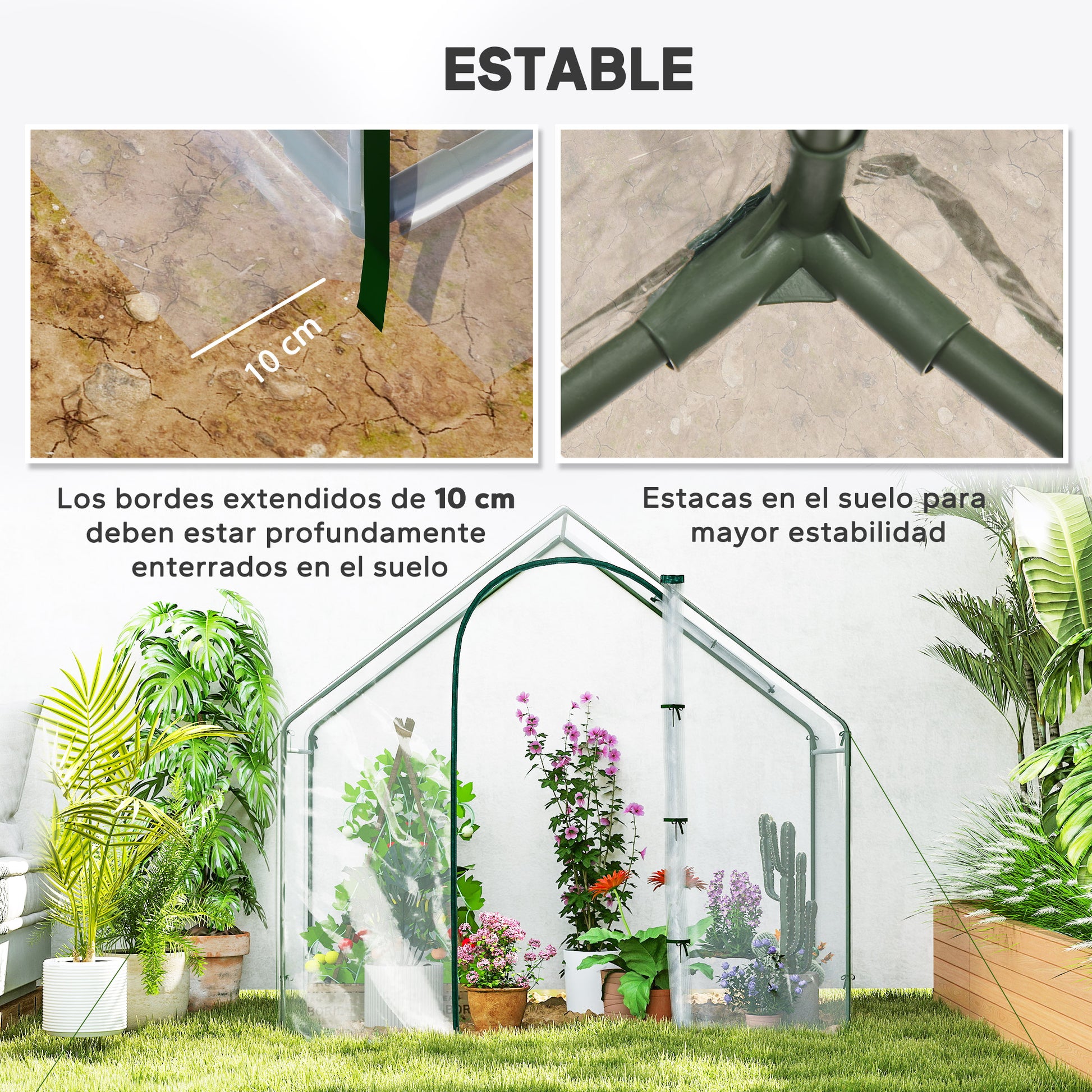Outsunny Invernadero Pequeño, Invernadero de Exterior con Ventana y Puerta con Cremallera, Marco de Acero, Cubierta de Plástico Impermeable Anti-UV para Cultivar Plantas, 180x100x168 cm, Transparente