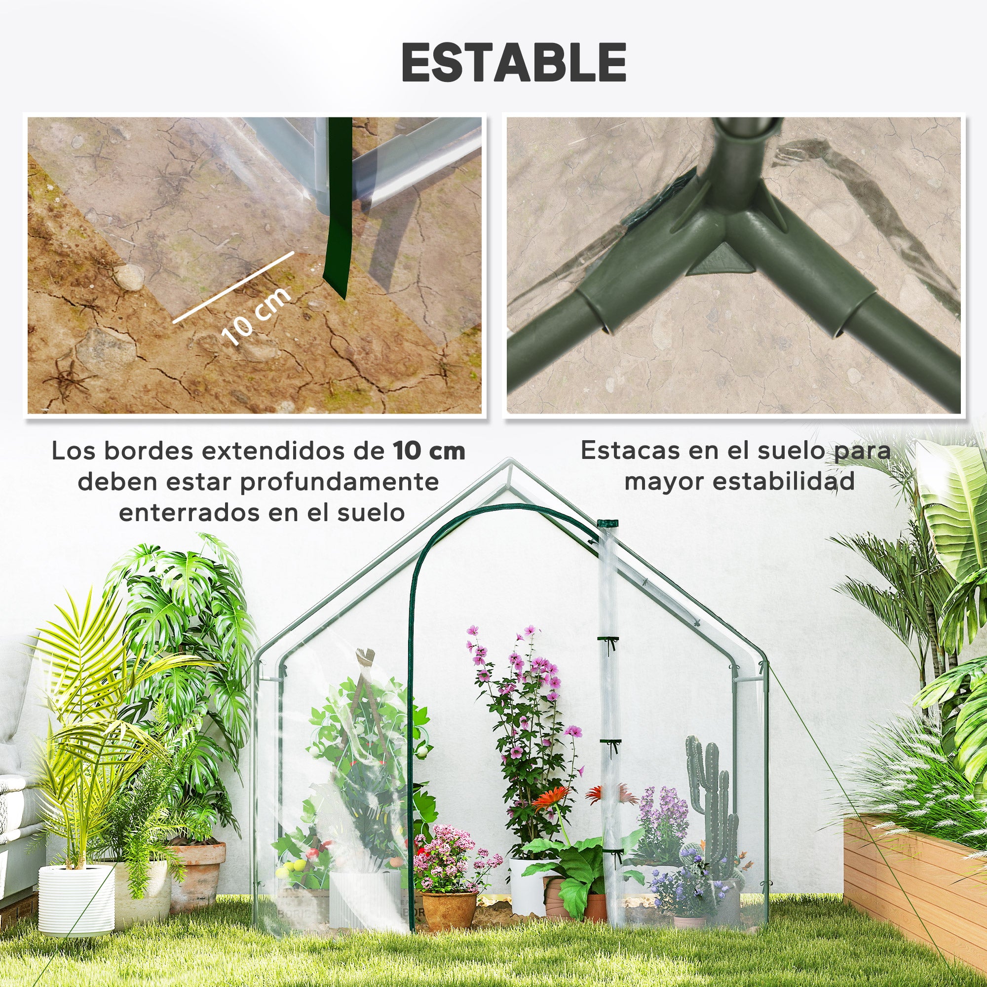 Outsunny Invernadero Pequeño, Invernadero de Exterior con Ventana y Puerta con Cremallera, Marco de Acero, Cubierta de Plástico Impermeable Anti-UV para Cultivar Plantas, 180x100x168 cm, Transparente