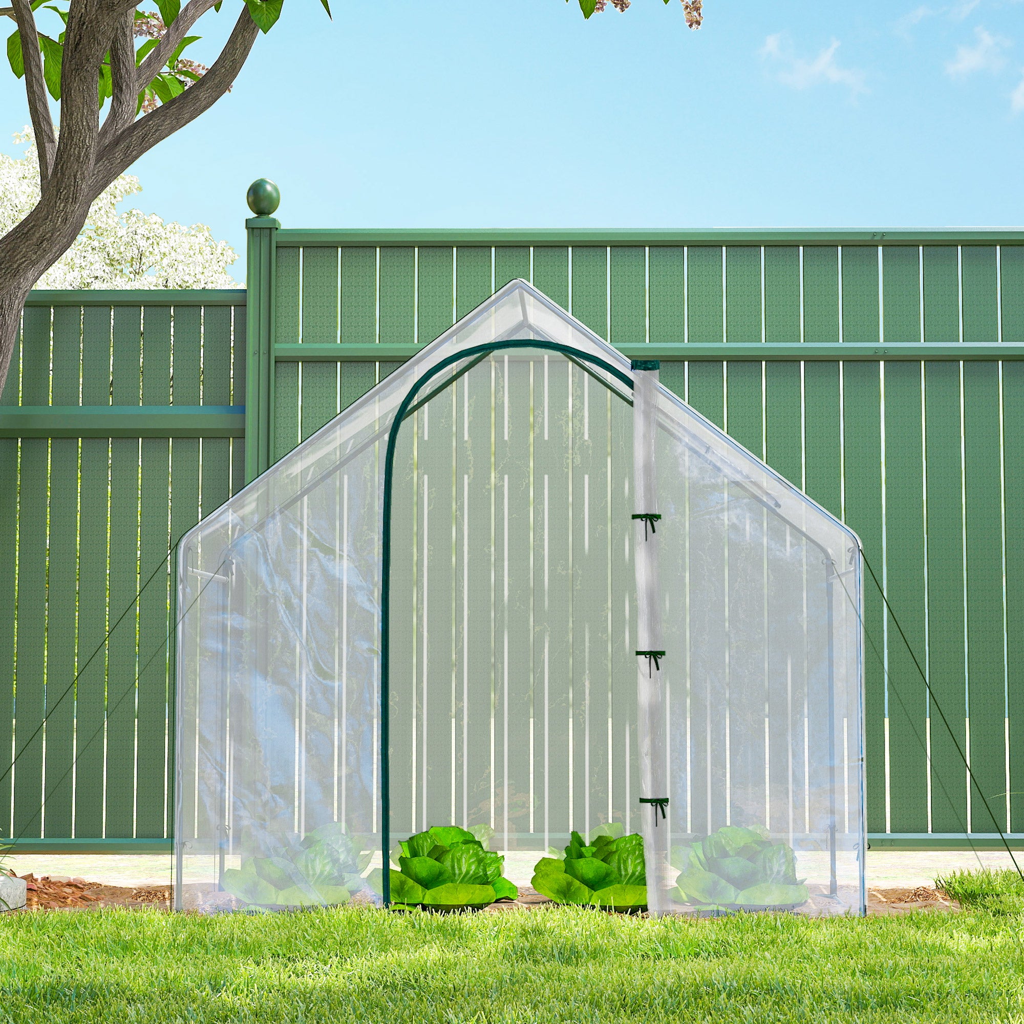 Outsunny Invernadero Pequeño, Invernadero de Exterior con Ventana y Puerta con Cremallera, Marco de Acero, Cubierta de Plástico Impermeable Anti-UV para Cultivar Plantas, 180x100x168 cm, Transparente