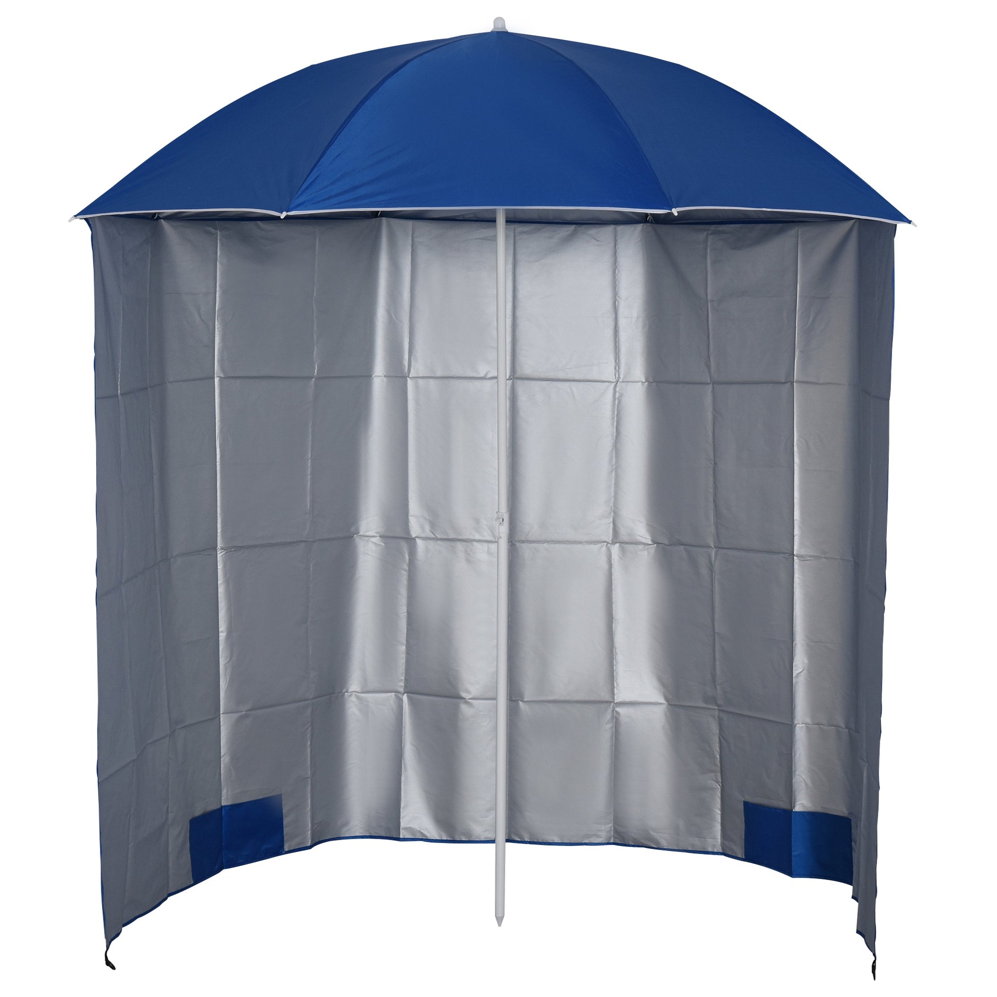 Outsunny Sombrilla de Playa con Panel Lateral Ø220x220 cm Parasol para Terraza con Apertura Manual 8 Varillas de Acero y Bolsa de Transporte para Jardín Piscina Azul