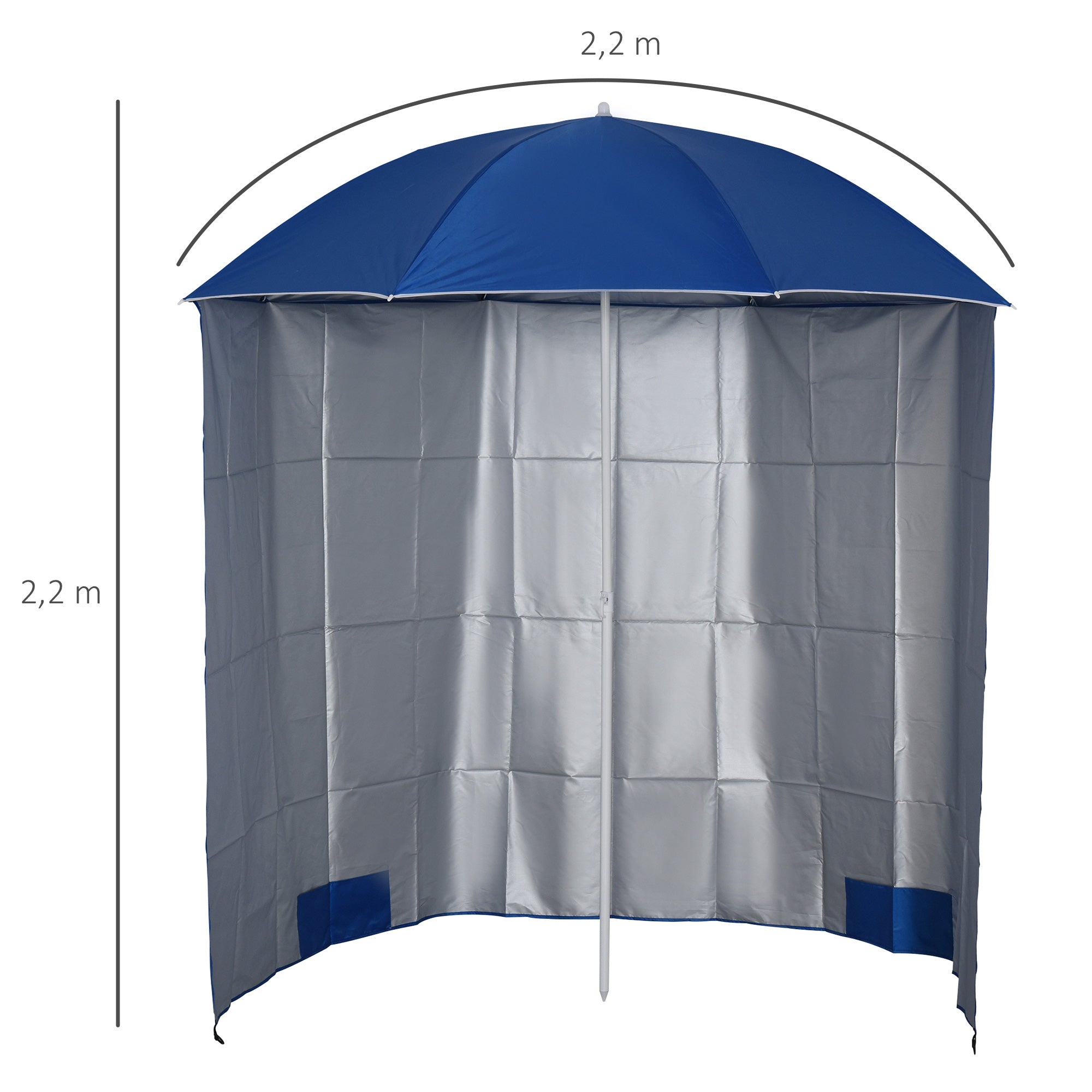 Outsunny Sombrilla de Playa con Panel Lateral Ø220x220 cm Parasol para Terraza con Apertura Manual 8 Varillas de Acero y Bolsa de Transporte para Jardín Piscina Azul