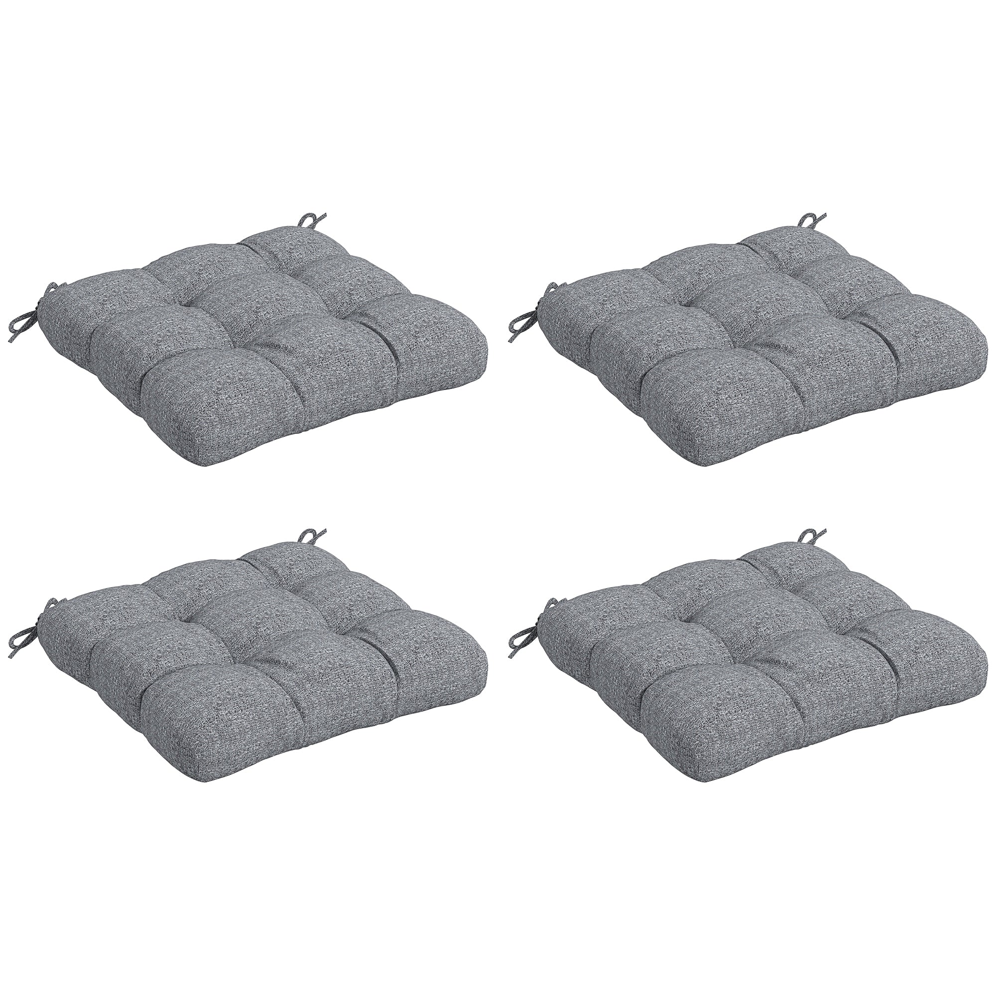 Outsunny Conjunto de Cojines para Sillas de Comedor 48x48x10 cm Juego de 4 Piezas Cojines para Sillas de Jardín Impermeable y Anti-UV con 2 Cordones de Fijación Gris