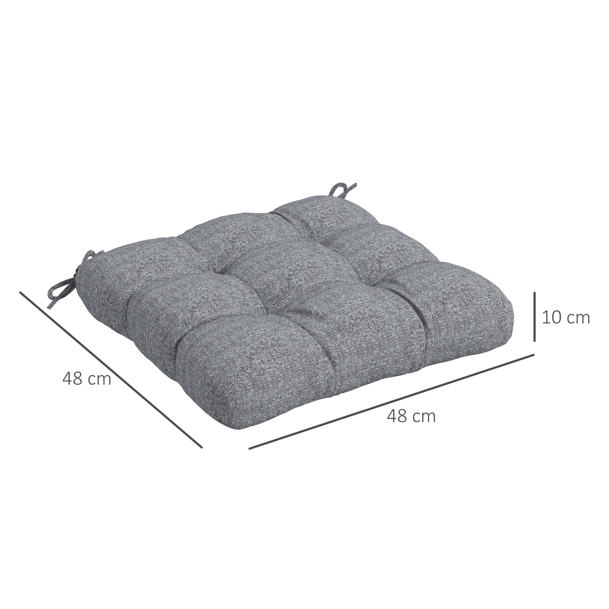 Outsunny Conjunto de Cojines para Sillas de Comedor 48x48x10 cm Juego de 4 Piezas Cojines para Sillas de Jardín Impermeable y Anti-UV con 2 Cordones de Fijación Gris