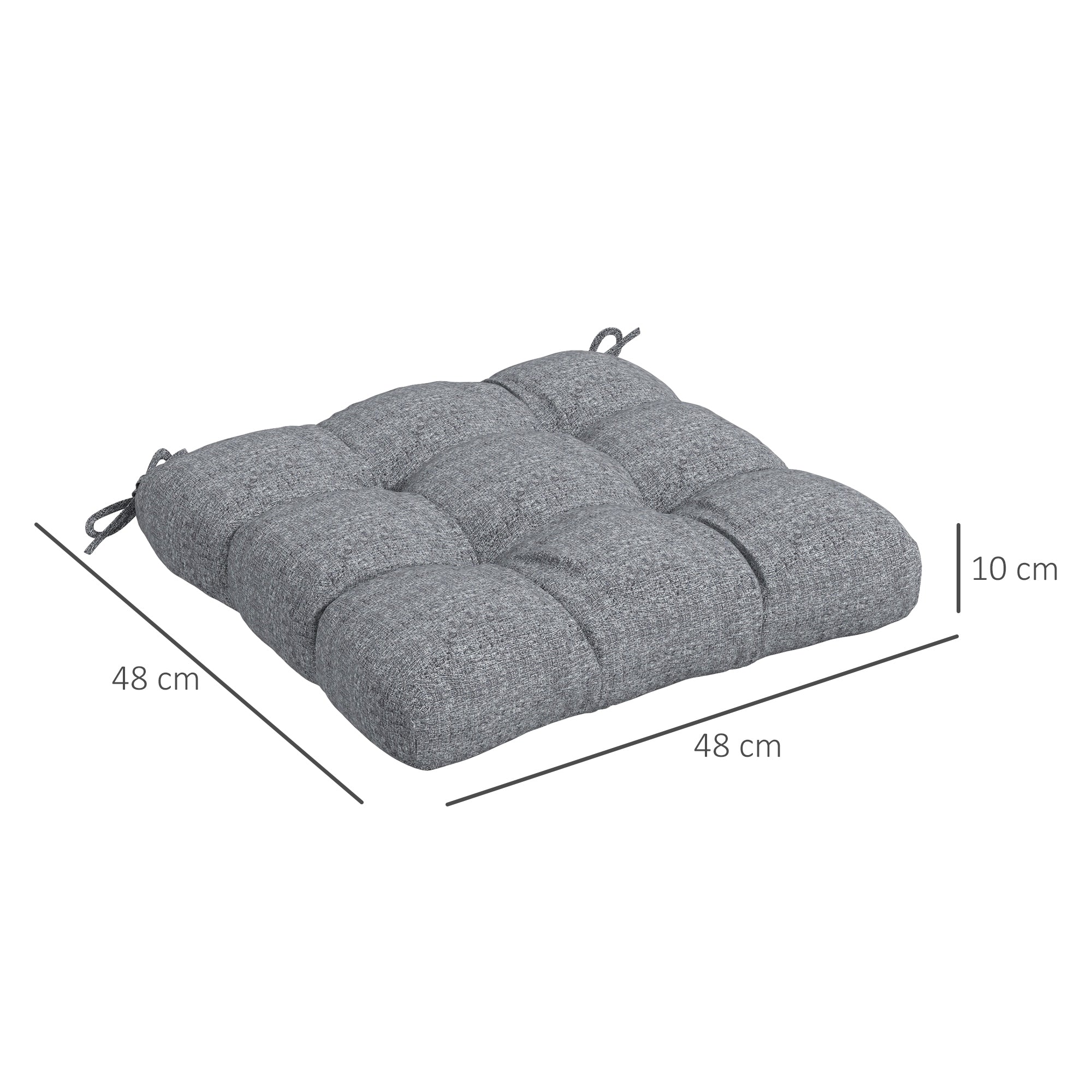 Outsunny Conjunto de Cojines para Sillas de Comedor 48x48x10 cm Juego de 4 Piezas Cojines para Sillas de Jardín Impermeable y Anti-UV con 2 Cordones de Fijación Gris