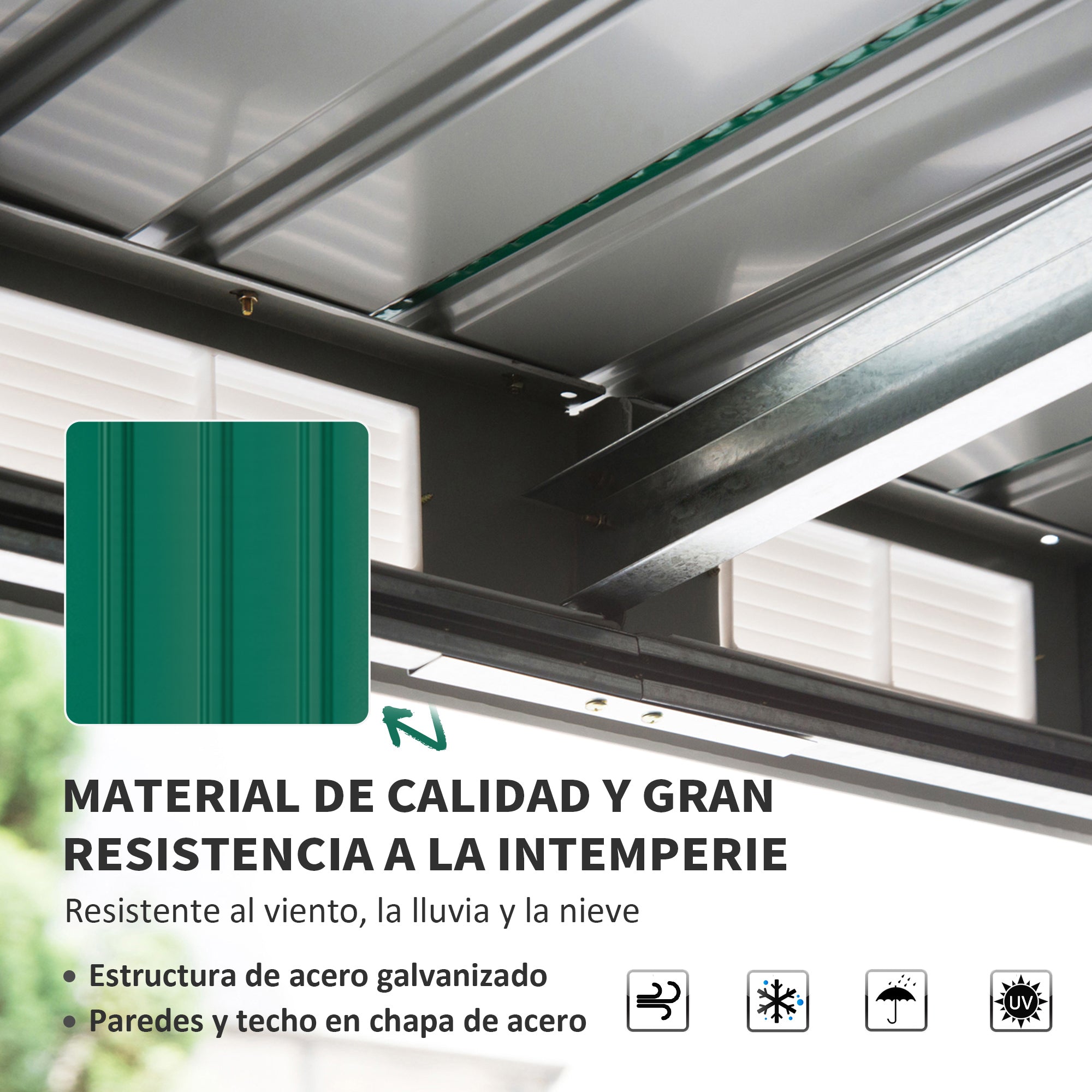 Outsunny Caseta de Jardín Exterior 3,2 m² 280x130x172 cm Cobertizo de Jardín Exterior con Puerta Corredera Techo Inclinado Base Refuerzo (Suelo NO Incluido) y 2 Ventanas Verde Oscuro
