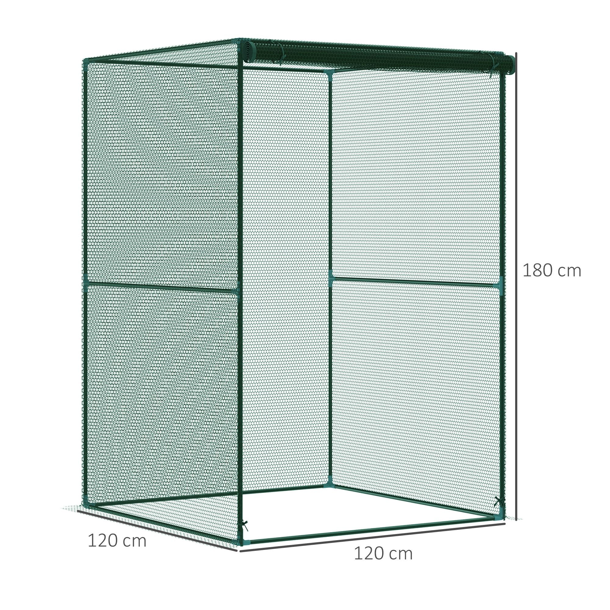 Outsunny Jaula de Cultivo Jaula para Plantas e Insectos con Puerta Enrollable y Marco de Acero para Jardín Terraza Patio 120x120x180 cm Verde