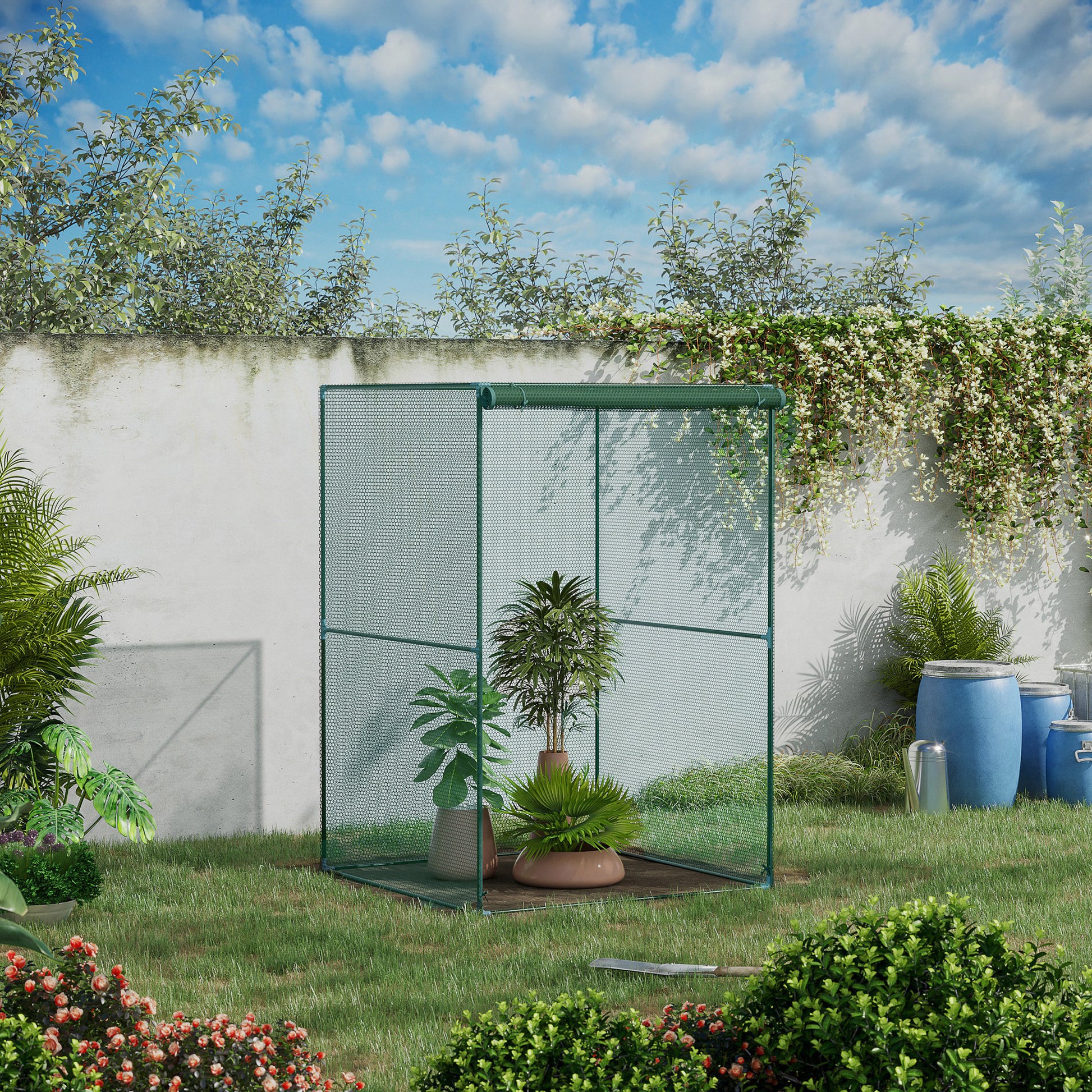 Outsunny Jaula de Cultivo Jaula para Plantas e Insectos con Puerta Enrollable y Marco de Acero para Jardín Terraza Patio 120x120x180 cm Verde