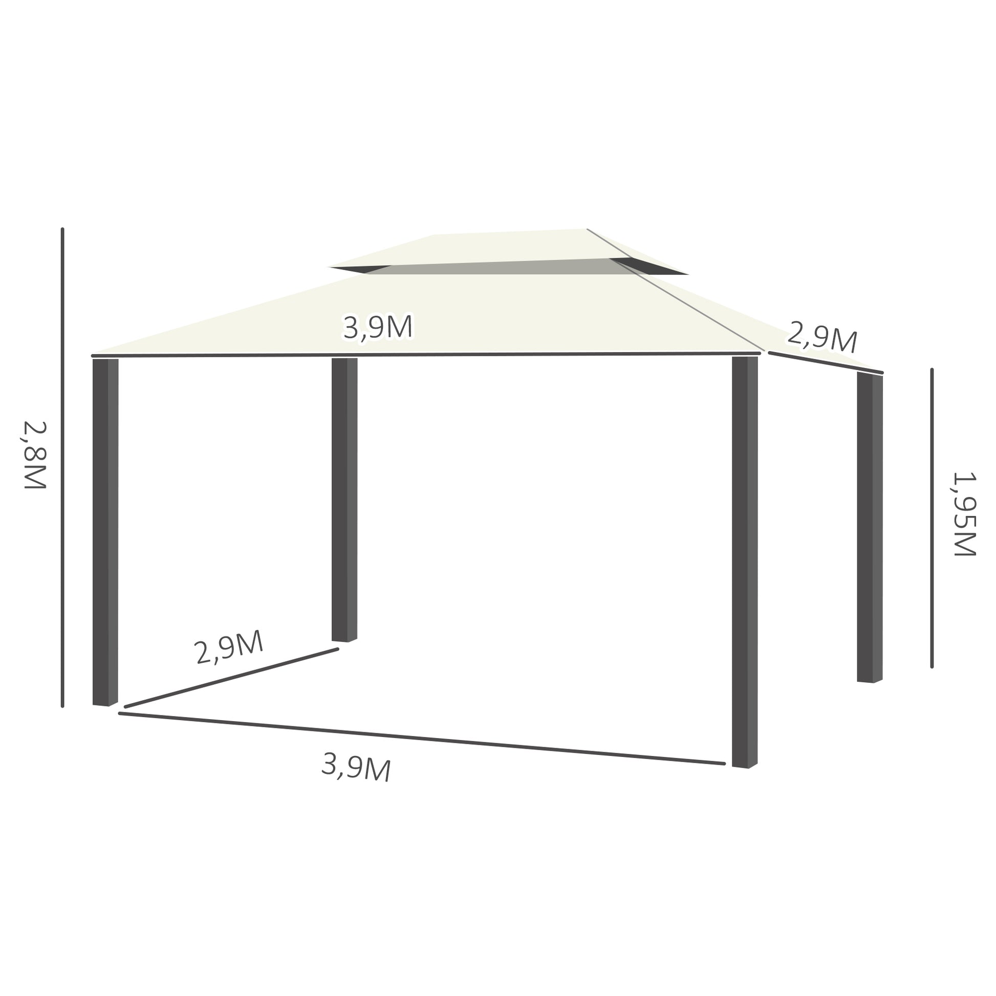 Outsunny Cenador de Jardín 4x3 m, Pabellón de Jardín Gazebo con Doble Techo, 4 Cortinas y Mosquitera, Marco de Aluminio, Orificios de Drenaje, UPF50+, Carpa para Exterior, Terraza, Patio, Blanco Crema