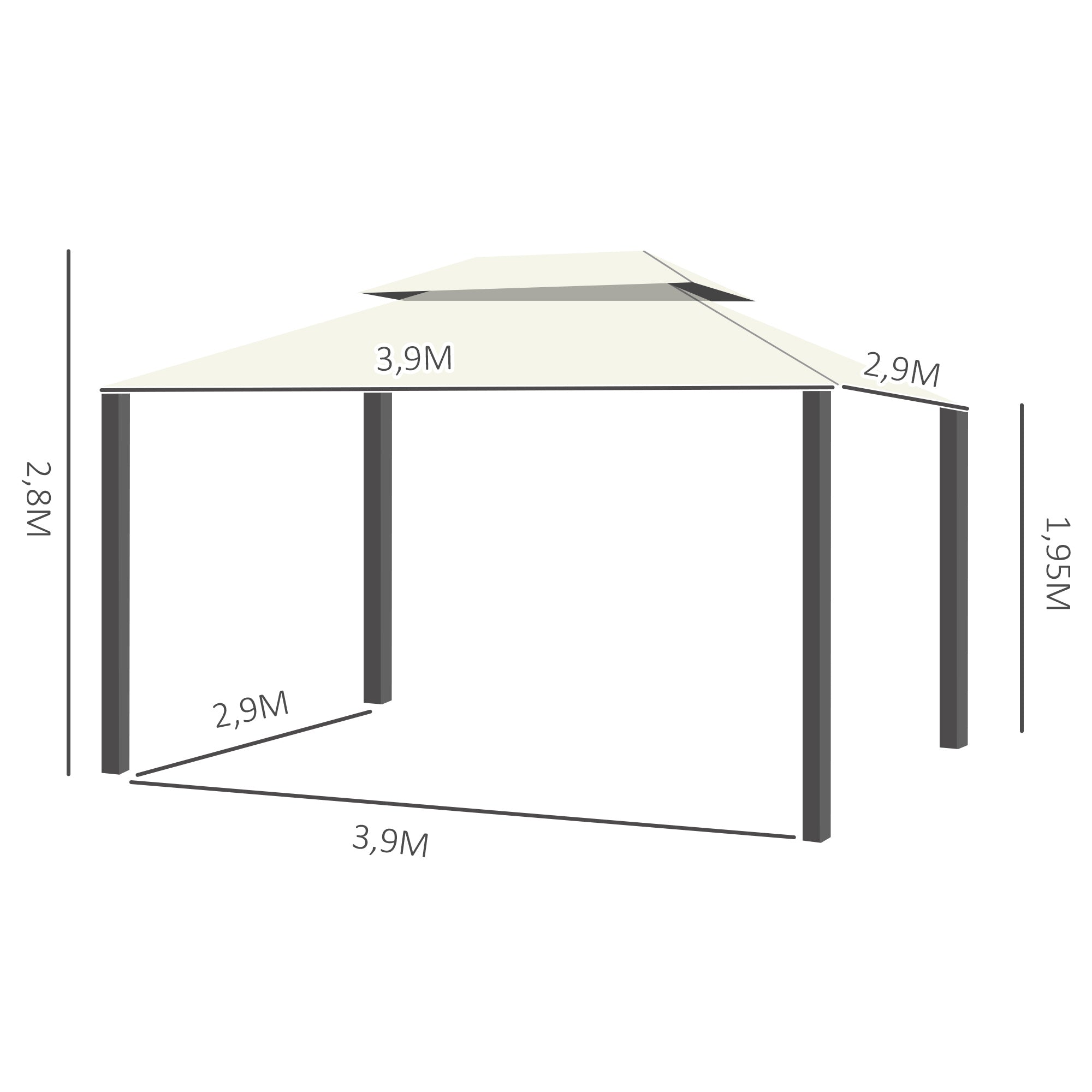 Outsunny Cenador de Jardín 4x3 m, Pabellón de Jardín Gazebo con Doble Techo, 4 Cortinas y Mosquitera, Marco de Aluminio, Orificios de Drenaje, UPF50+, Carpa para Exterior, Terraza, Patio, Blanco Crema