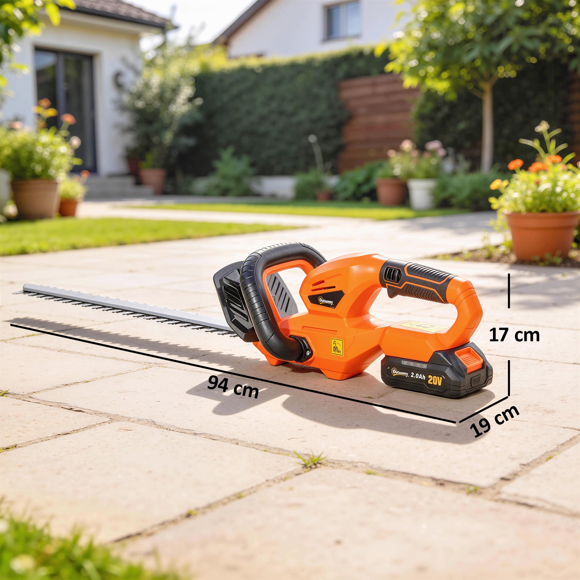Outsunny Tijeras Cortasetos Eléctrico, Cortasetos Batería 18V con Batería de 2000mAh, Hoja de Doble Acción de 51 cm, Motor sin Escobillas y Cargador para Setos, Césped, Naranja