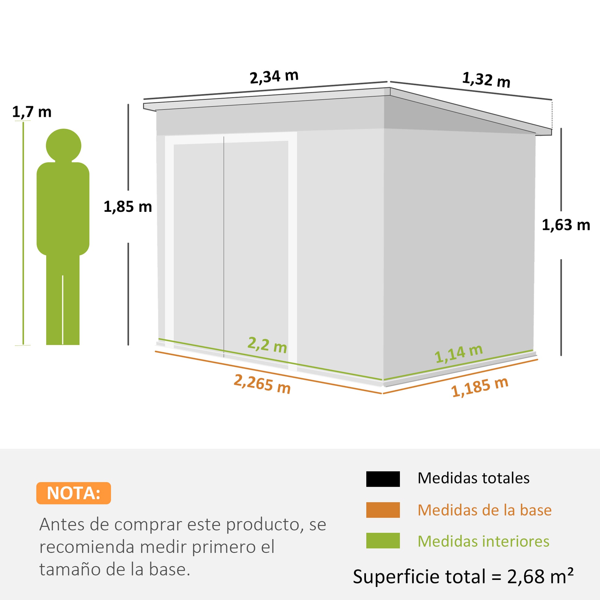 Outsunny Caseta de Jardín Exterior 2,7 m², 234x132x185 cm, Cobertizo de Jardín Exterior Metálico con Triple Puerta, Cerradura, Techo Inclinado y Ventilación para Almacenamiento de Herramientas, Verde