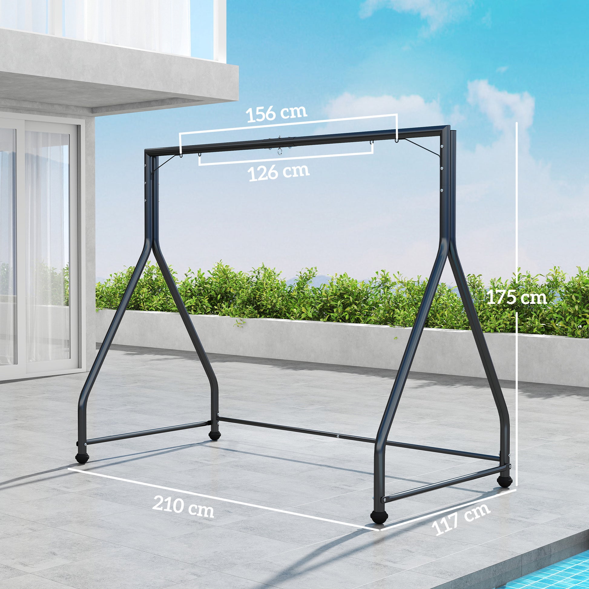 Outsunny Soporte para Columpio de Acero Estructura de Columpio de 2 y 3 Asientos o Cesta Colgante Resistente con Patas en Forma de A Carga 360 kg para Jardín Parque Patio Porche 210x117x175 cm Negro