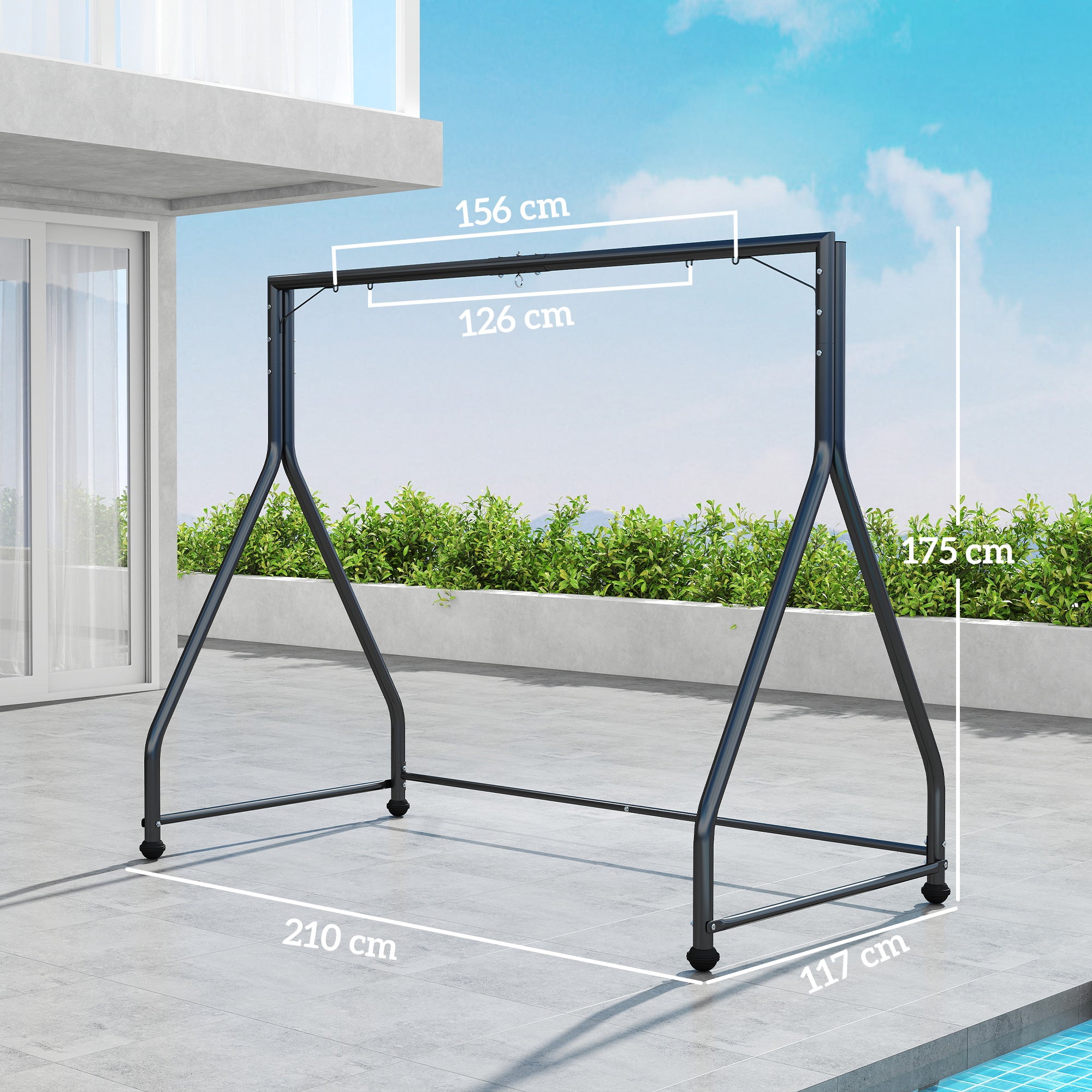 Outsunny Soporte para Columpio de Acero Estructura de Columpio de 2 y 3 Asientos o Cesta Colgante Resistente con Patas en Forma de A Carga 360 kg para Jardín Parque Patio Porche 210x117x175 cm Negro