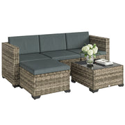 Outsunny Conjunto de Jardín de Ratán de 5 Piezas, Conjunto Terraza Resistente, Muebles Jardín Exterior Incluye Cojines, 2 Sillones de Esquina, Sillón sin Brazos, Reposapiés y Mesa Centro, Gris Oscuro