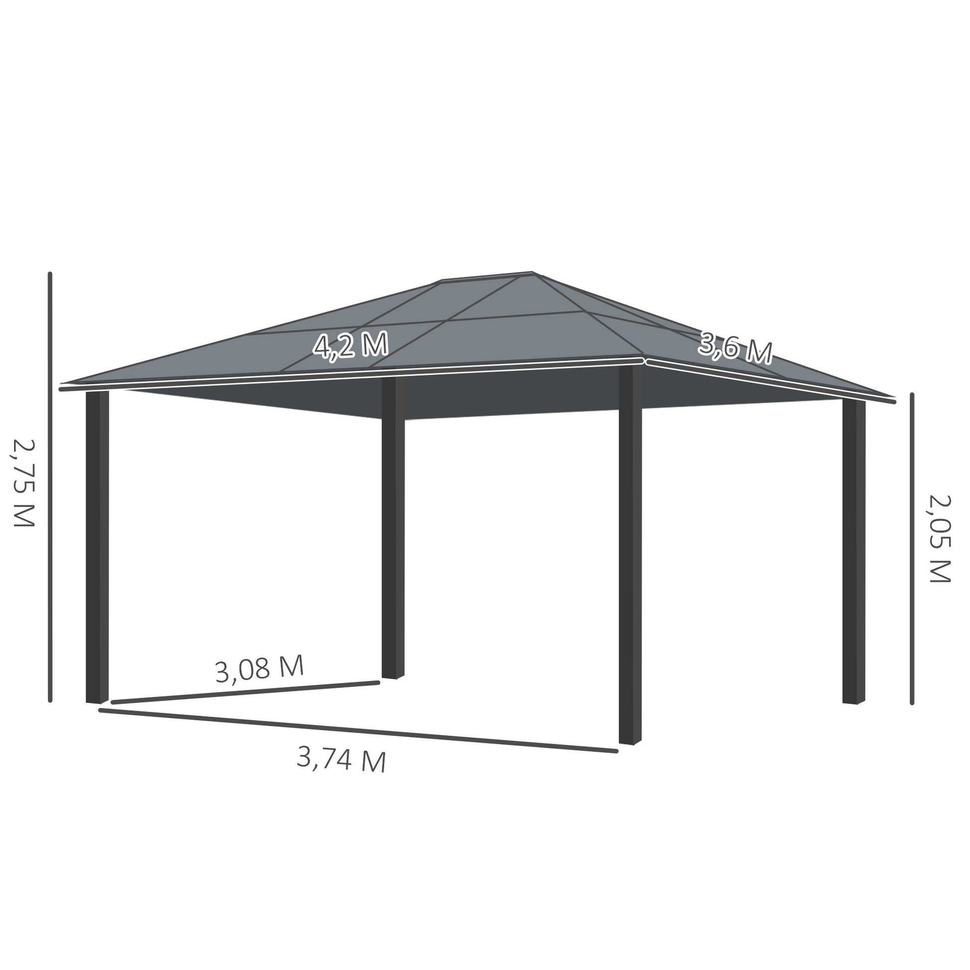 Outsunny Cenador de Jardín 4,2x3,6 m de Aluminio Pabellón de Exterior con Techo de Policarbonato 4 Cortinas Laterales y 4 Mosquiteras con Cremallera Gazebo para Fiestas Eventos Marrón