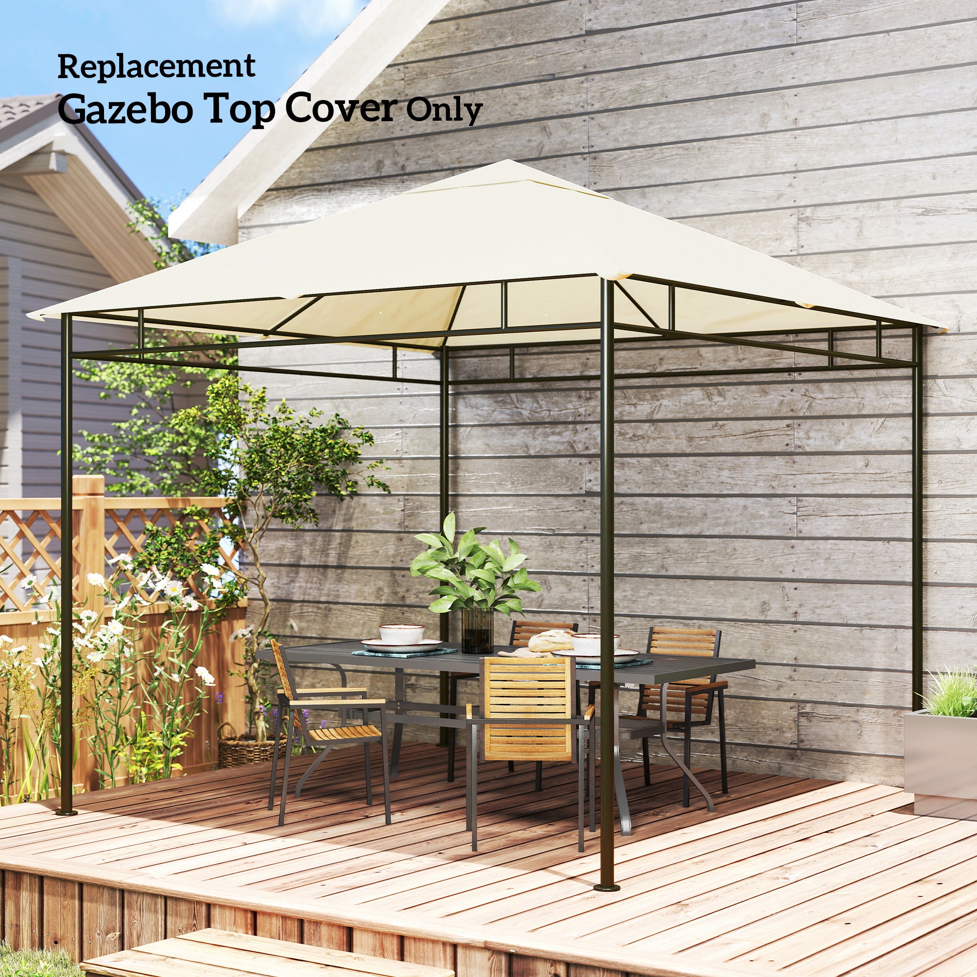 Outsunny Techo de Repuesto para Cenador, 3x3 m, Cubierta de Repuesto con 8 Orificios de Drenaje, Ventilación y Protección UV, SOLO Toldo de Recambio para Pabellón Gazebo, Blanco Crema