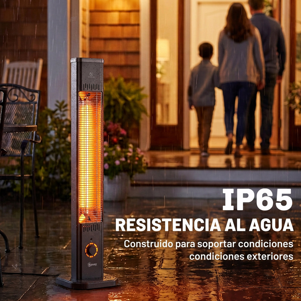 Outsunny Calefactor por Infrarrojos Terraza 2000 W, Estufa Exterior Eléctrica de Pie o Pared con Control por Mando/Control Giratorio, IP65, 9 Niveles Calor, Temporizador 8 h, Apagado Inclinación Funda