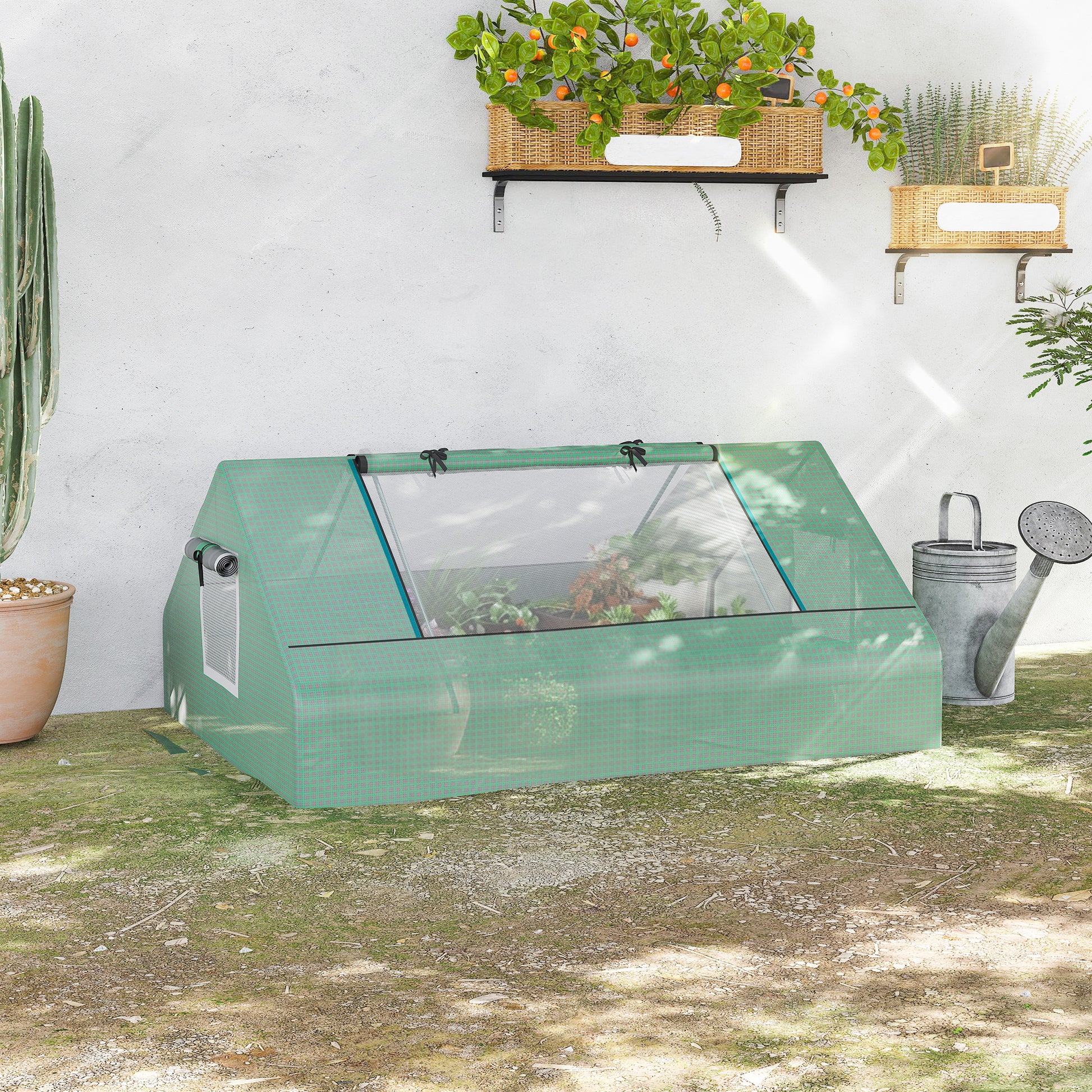 Outsunny Invernadero de Exterior, 180x140x80 cm, Invernadero Pequeño con 4 Ventanas Enrollables de Malla, Marco de Acero y Cubierta PE 140g/㎡ Anti-UV para Jardin, Cultivos, Plantas, Verde