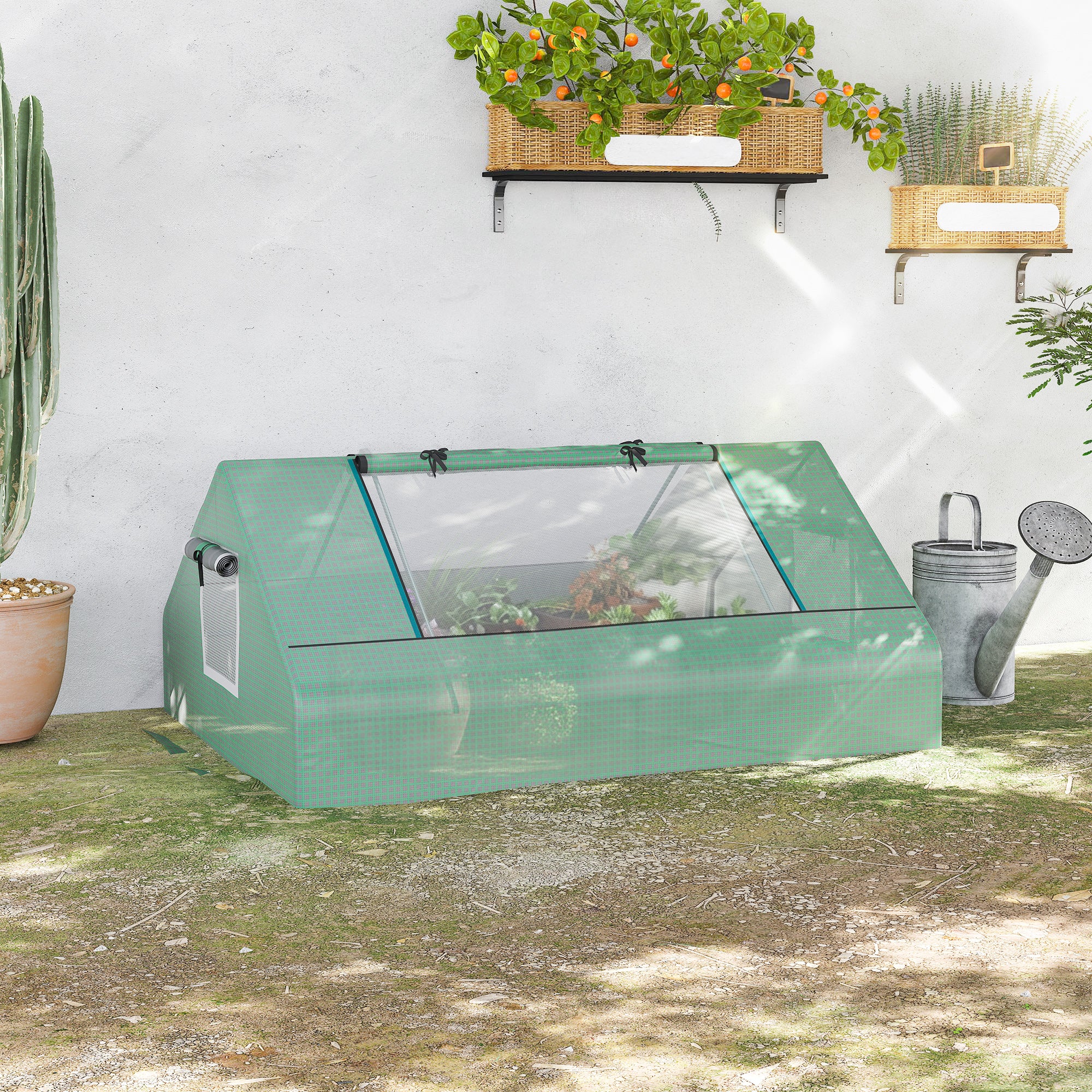 Outsunny Invernadero de Exterior, 180x140x80 cm, Invernadero Pequeño con 4 Ventanas Enrollables de Malla, Marco de Acero y Cubierta PE 140g/㎡ Anti-UV para Jardin, Cultivos, Plantas, Verde