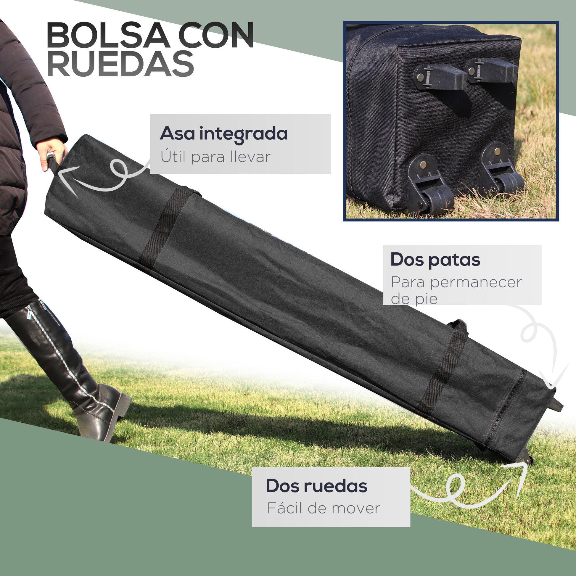 Outsunny Cenador Plegable Pop-UP 2,5x2,5x2,68 m Carpa de Jardín Protección UV 50+ Ajustable en Altura con 4 Bolsas de Arena y Bolsa de Transporte para Camping Fiestas Patio Verde Oscuro