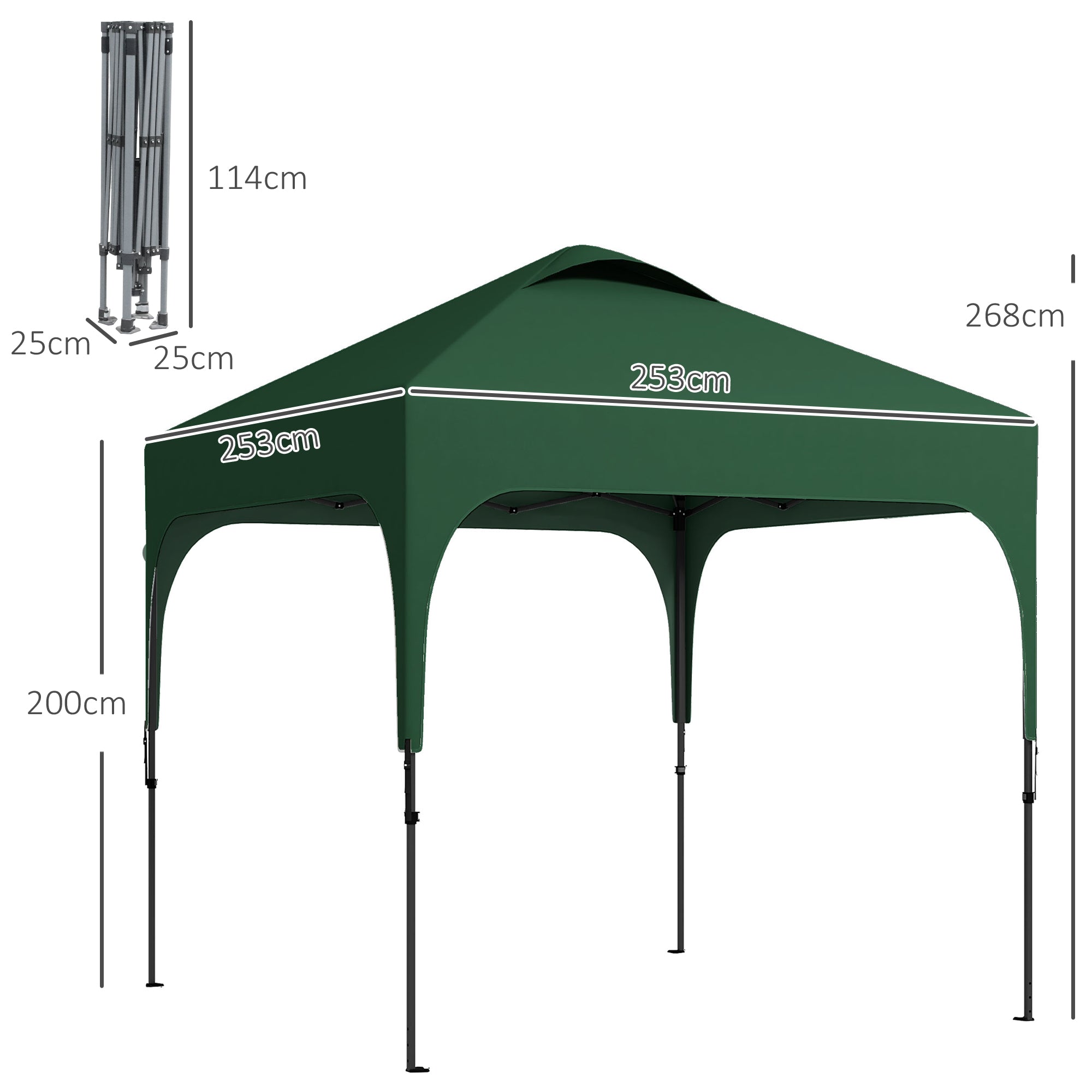 Outsunny Cenador Plegable Pop-UP 2,5x2,5x2,68 m Carpa de Jardín Protección UV 50+ Ajustable en Altura con 4 Bolsas de Arena y Bolsa de Transporte para Camping Fiestas Patio Verde Oscuro