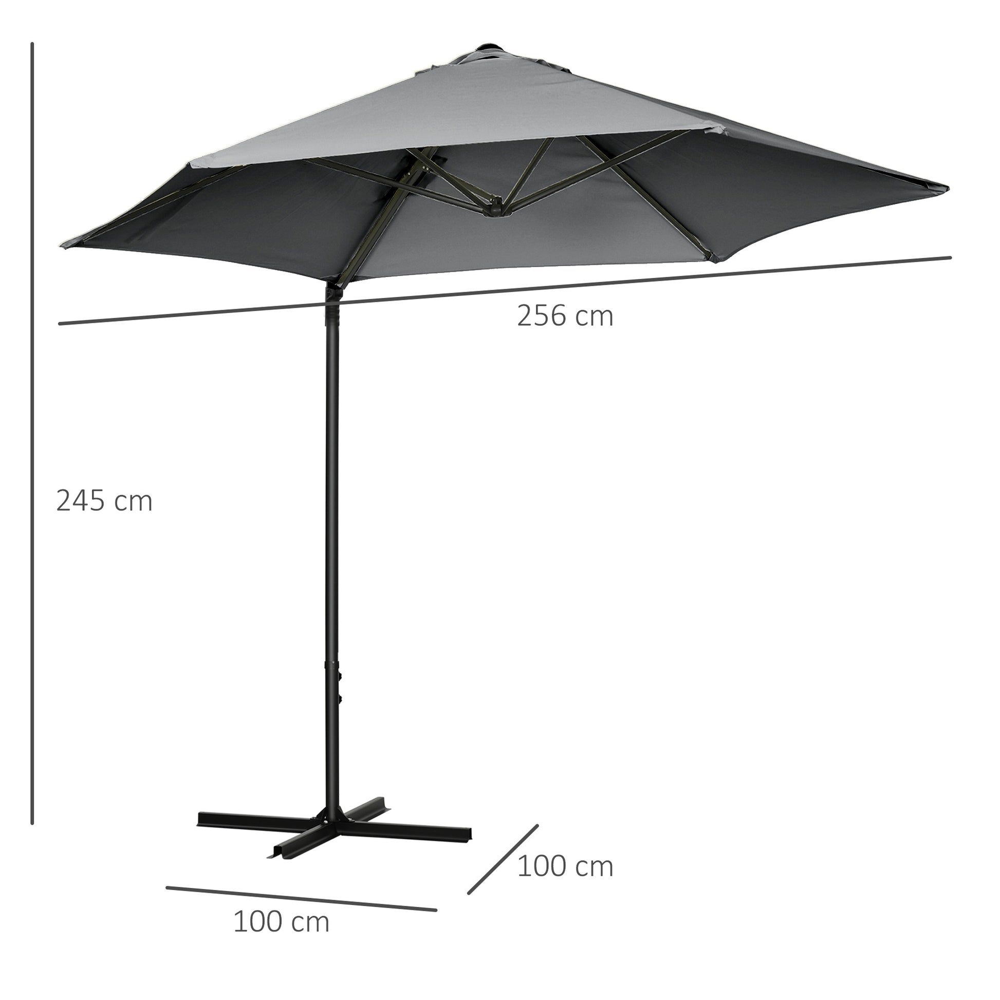 Outsunny Sombrilla de Jardín Ø256x245 cm Parasol Excéntrico Rotación de 360° con Apertura Manual y Base Cruzada para Patio Terraza Exterior Gris Oscuro