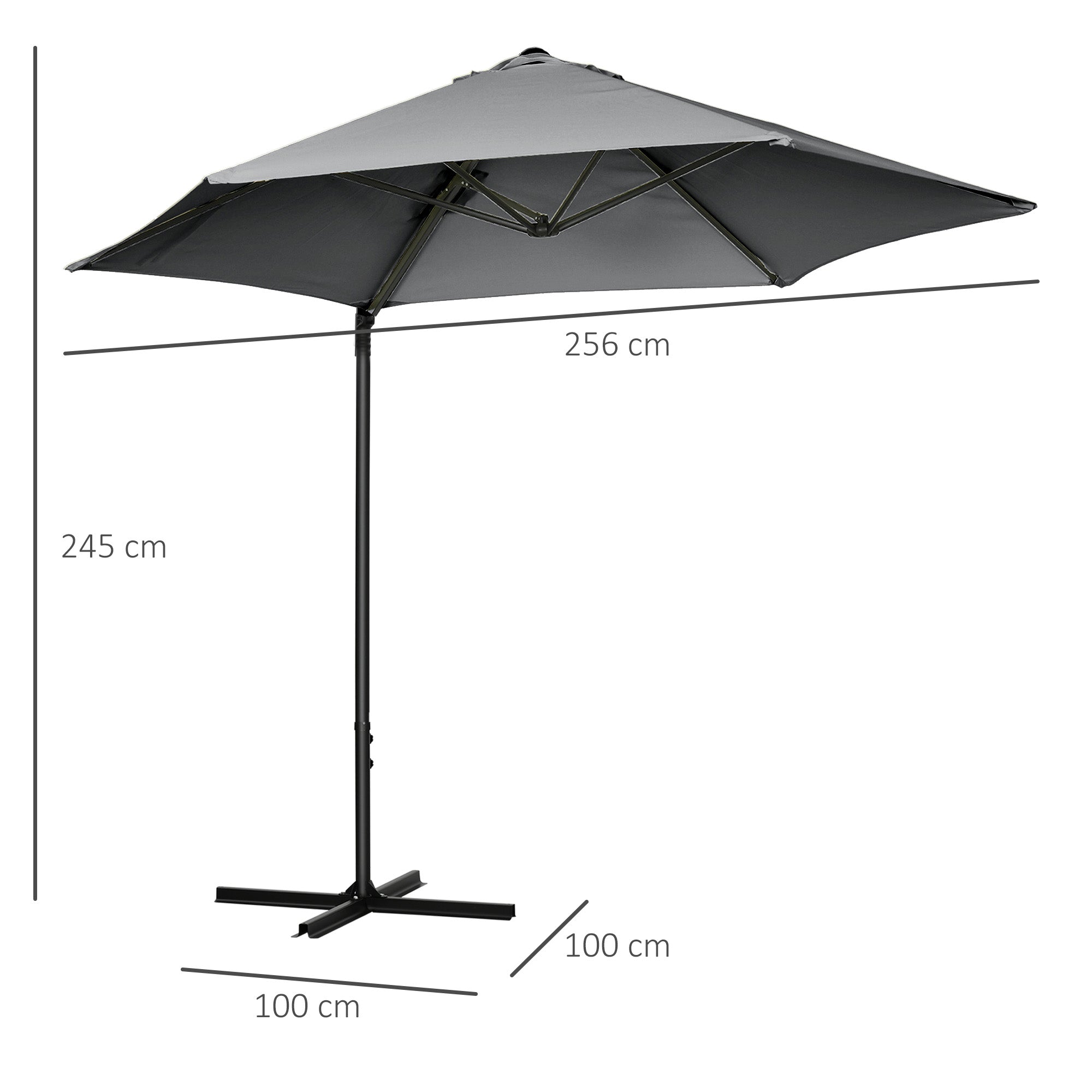Outsunny Sombrilla de Jardín Ø256x245 cm Parasol Excéntrico Rotación de 360° con Apertura Manual y Base Cruzada para Patio Terraza Exterior Gris Oscuro