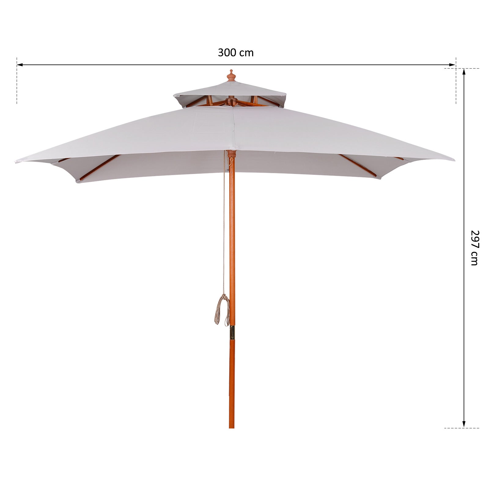 Outsunny Sombrilla de Jardín 3x3x3 m Parasol de Jardín de Bambú con Doble Techo Sistema de Polea Impermeable para Terraza Balcón Exterior Gris