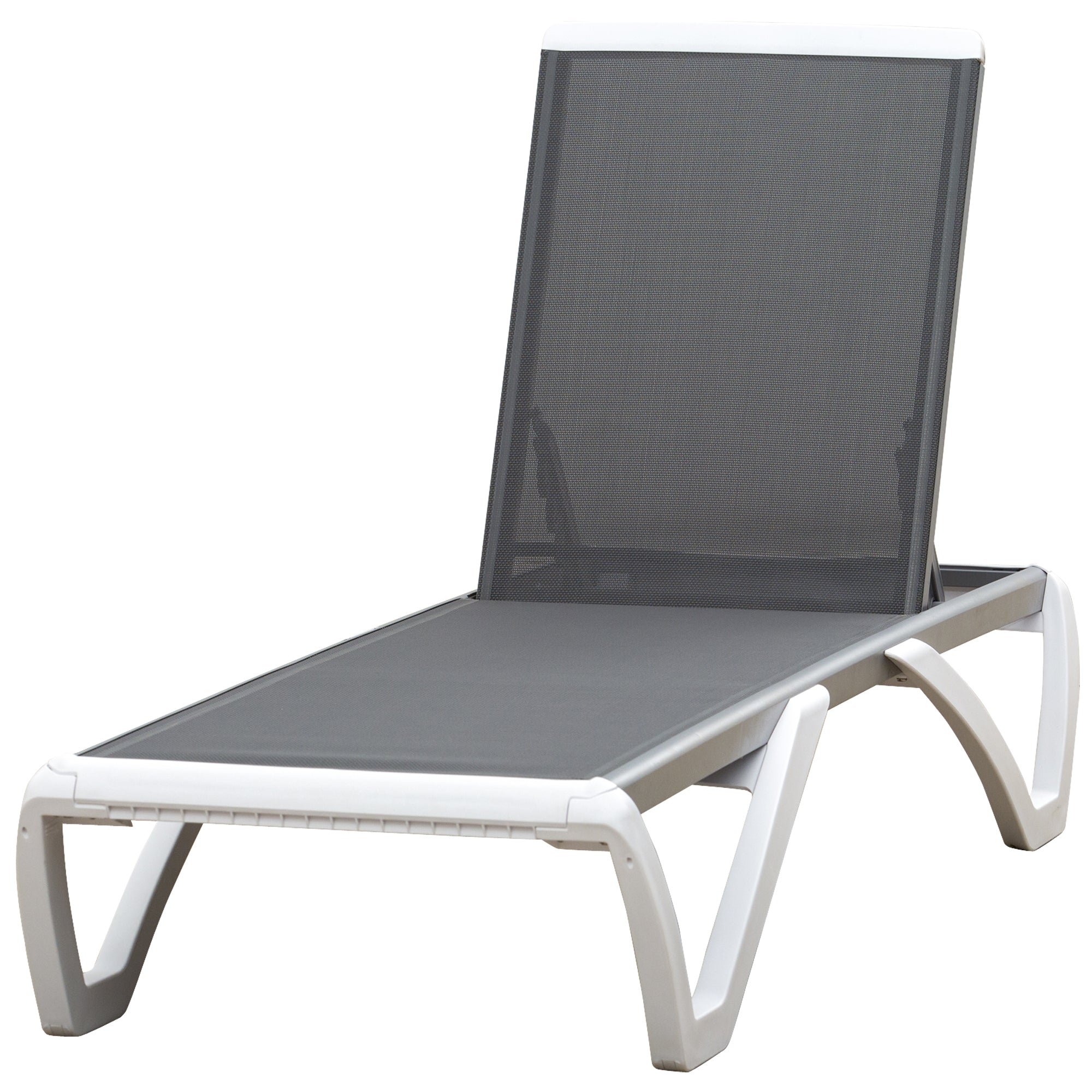 Outsunny Tumbona Reclinable de Jardín de Aluminio con Ruedas y Respaldo Ajustable en 5 Niveles Sillón Relax para Terraza Balcón Piscina 170x67,5x95 cm Gris Blanco