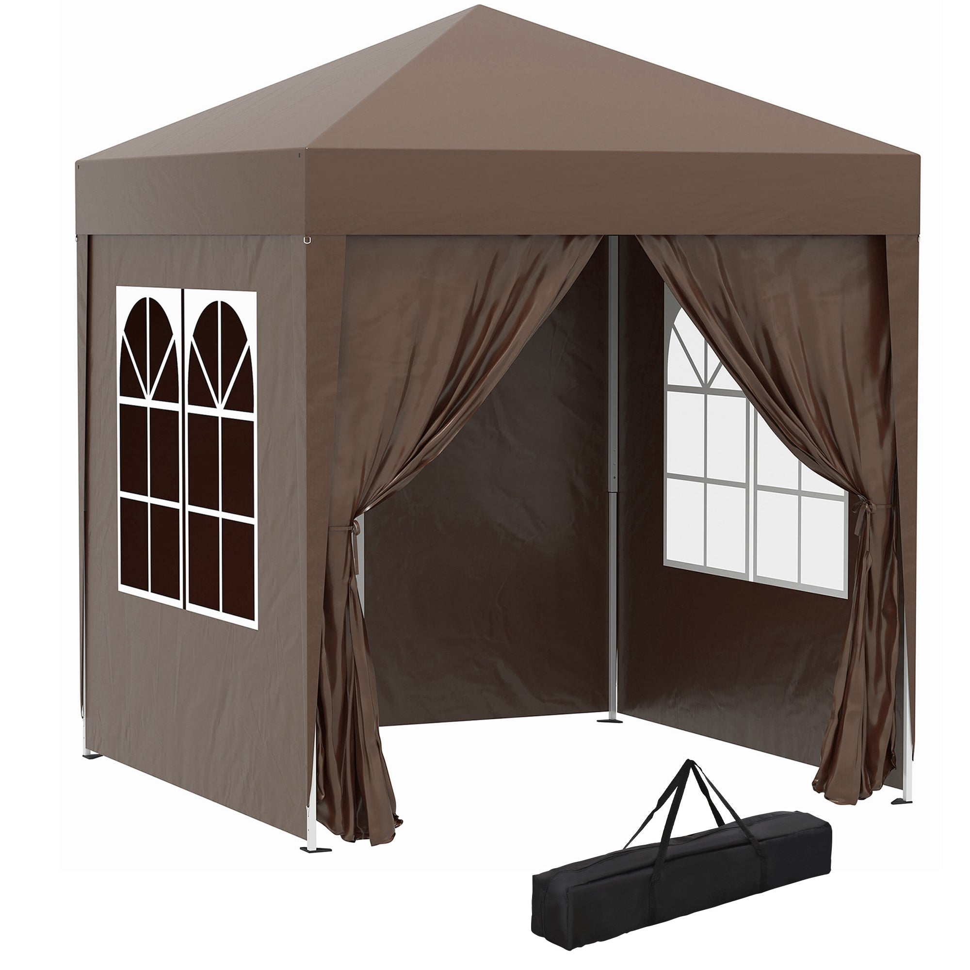 Outsunny Carpa Plegable Pop-up Gazebo 2x2 m Cenador Plegable con 4 Paredes Laterales Anti-UV y Bolsa de Transporte para Camping Fiestas Marrón
