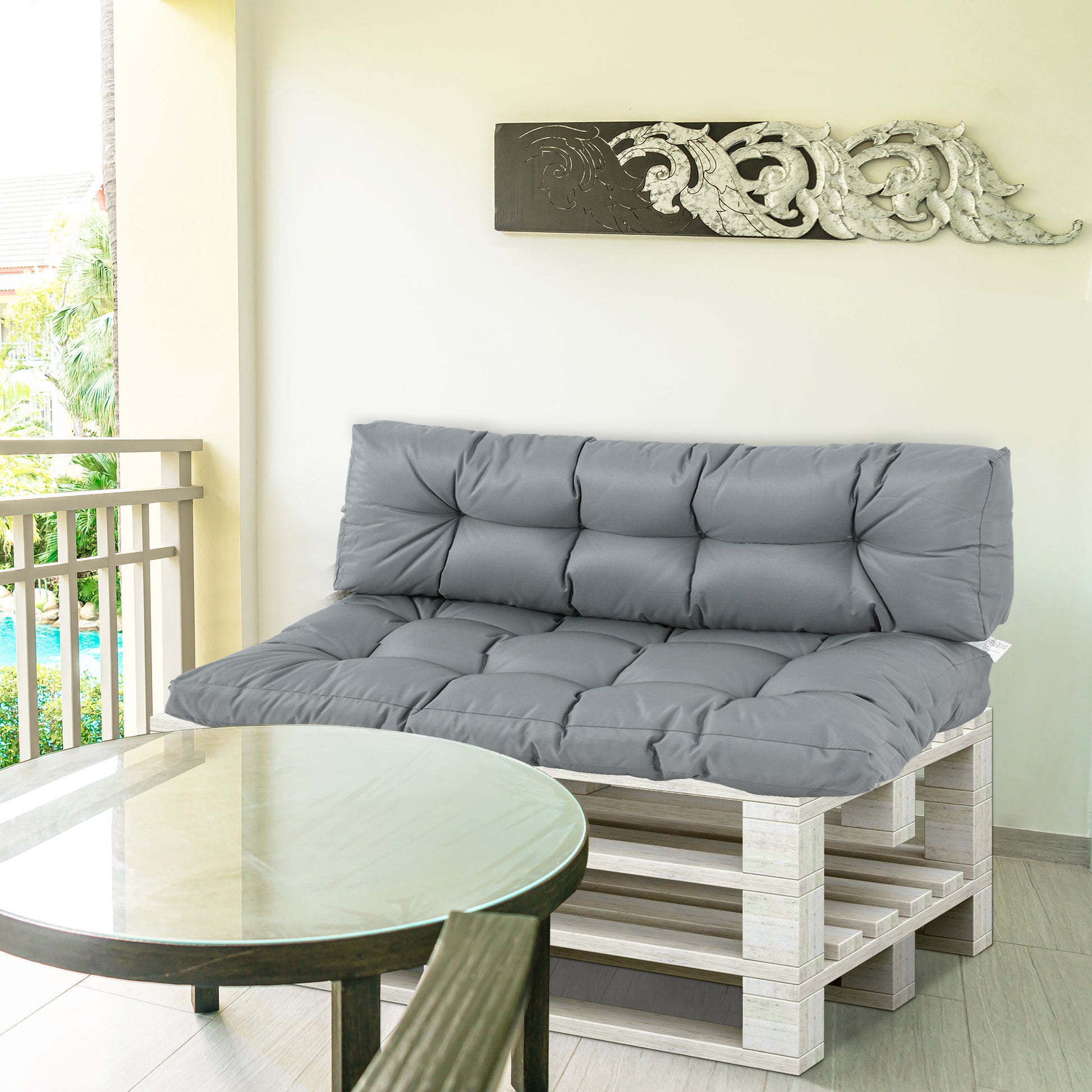 Outsunny Cojín para Banco Cojín para Palé con Respaldo 120x80x12 cm Colchón de Banco para Columpio Hamaca Interior Exterior Gris