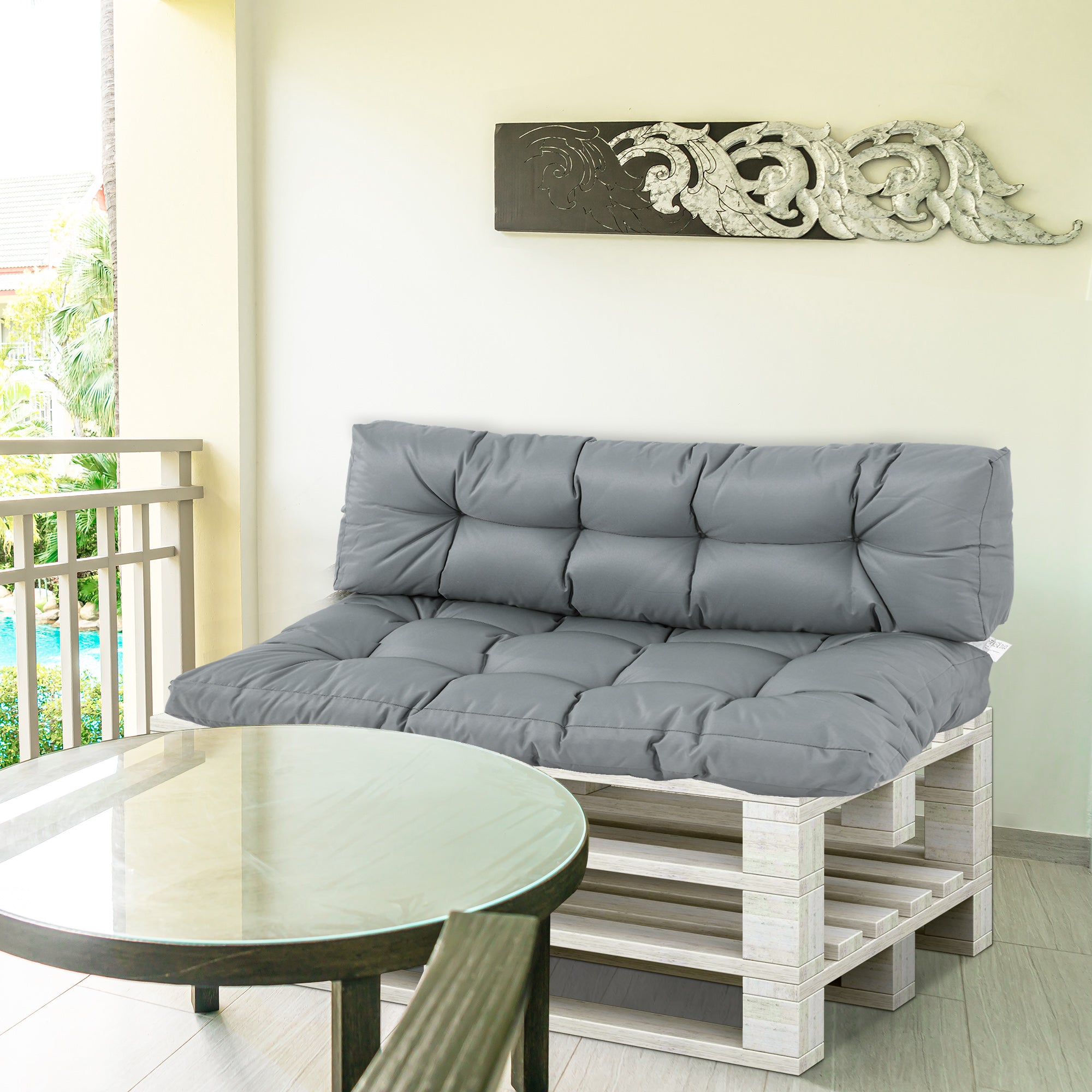 Outsunny Cojín para Banco Cojín para Palé con Respaldo 120x80x12 cm Colchón de Banco para Columpio Hamaca Interior Exterior Gris