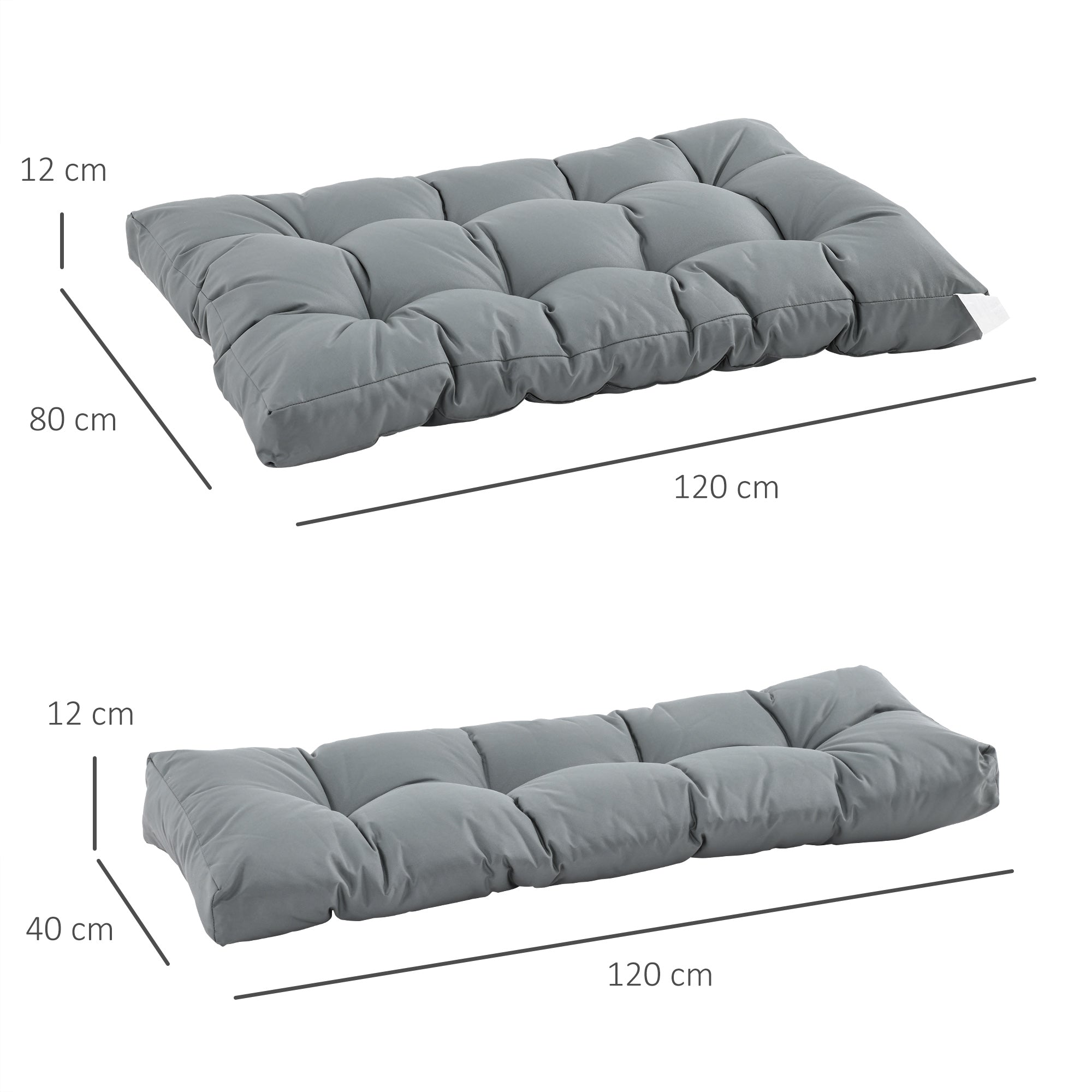 Outsunny Cojín para Banco Cojín para Palé con Respaldo 120x80x12 cm Colchón de Banco para Columpio Hamaca Interior Exterior Gris