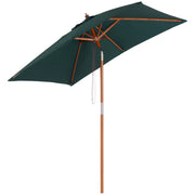 Outsunny Sombrilla Terraza Exterior 200x150 cm Sombrilla de Jardín Rectangular con Ángulo Ajustable Mástil de Madera y Manivela Parasol para Patio Terraza Verde