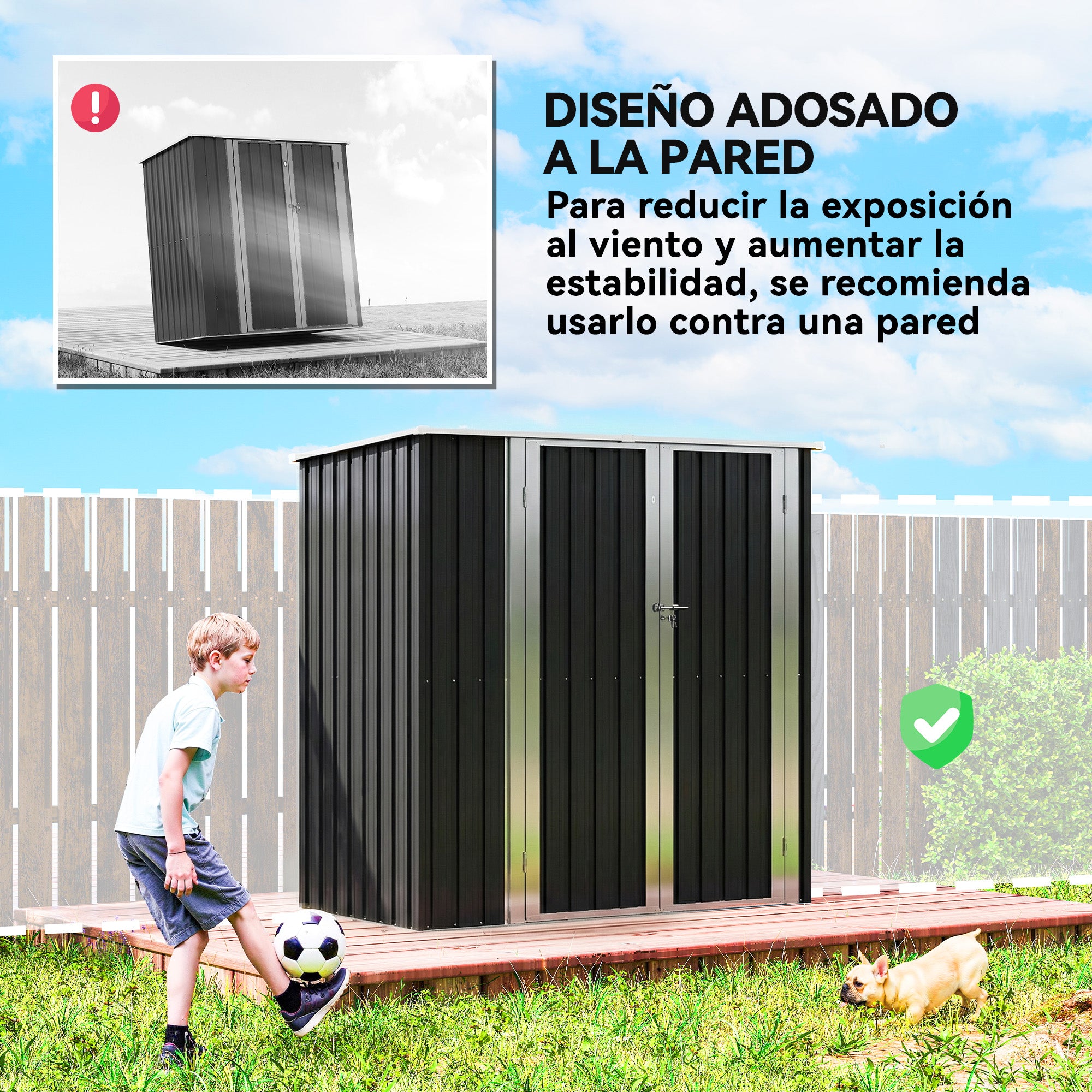 Outsunny Caseta de Jardín Exterior 1,37 m², 163x89x163 cm, Cobertizo de Jardín Exterior Metálico con Techo Inclinado, Puertas con Pestillo y Guantes para Almacenamiento de Herramientas, Gris Oscuro