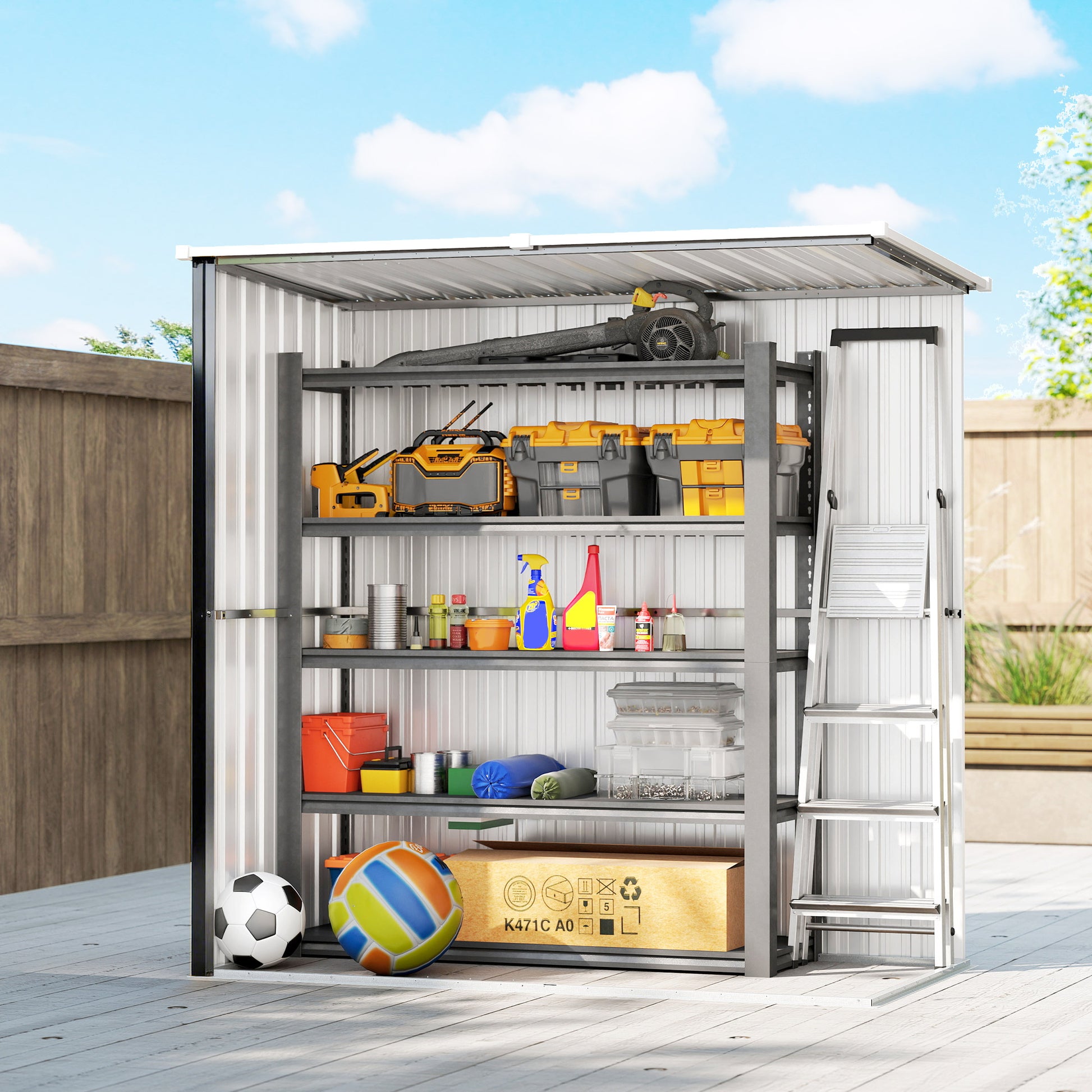 Outsunny Caseta de Jardín Exterior 1,37 m², 163x89x163 cm, Cobertizo de Jardín Exterior Metálico con Techo Inclinado, Puertas con Pestillo y Guantes para Almacenamiento de Herramientas, Gris Oscuro