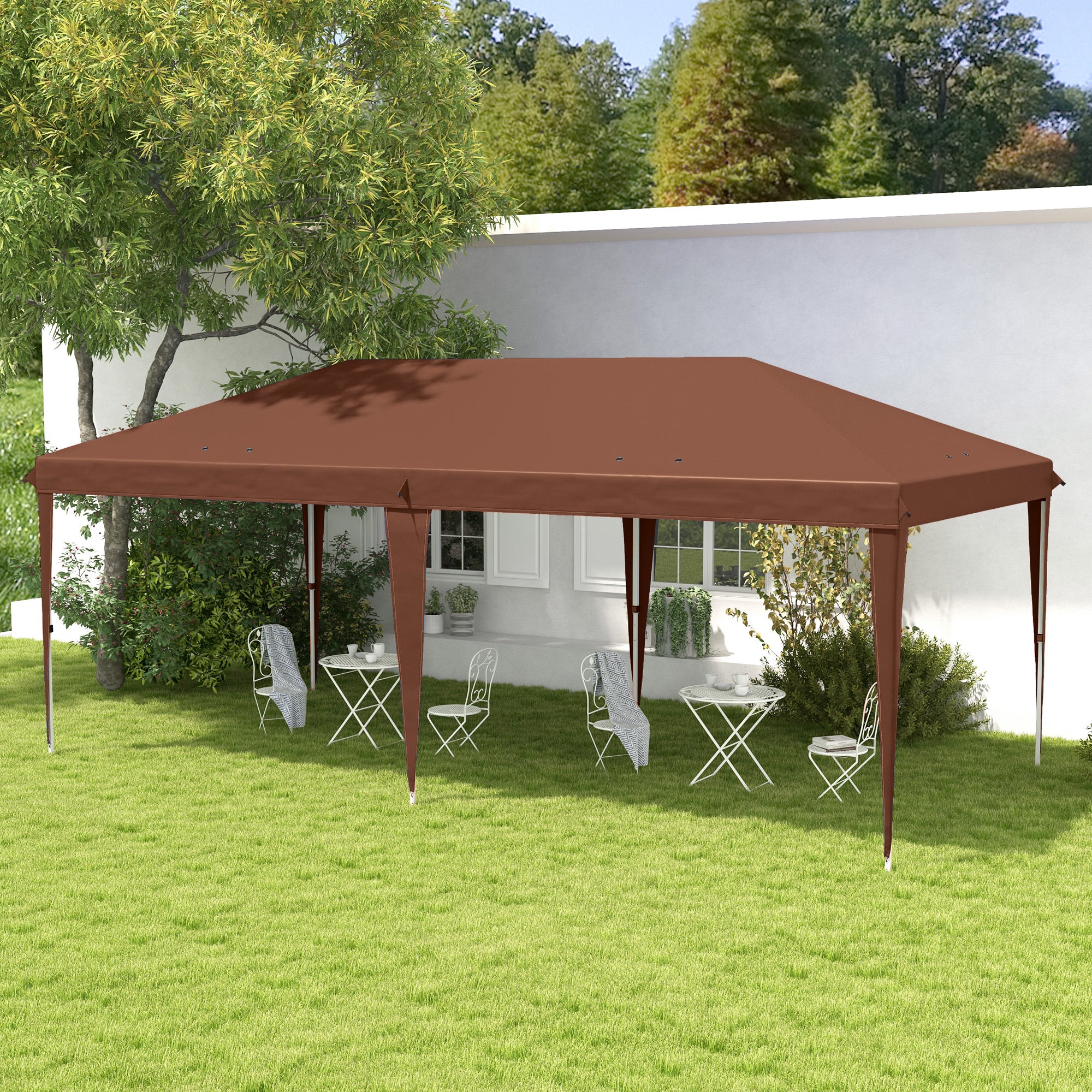Outsunny Carpa Plegable Gazebo 6x3 m Pop-up, Cenador Plegable con Altura Ajustable en 3 Niveles Toldo Anti-UV y Bolsa de Transporte para Camping Fiestas Café