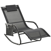 Outsunny Mecedora de Exterior Tumbona Mecedora con Reposabrazos Reposacabezas Acolchado y Bolsillo Lateral Carga 120 kg para Jardín Terraza Patio 150x62x88 cm Negro