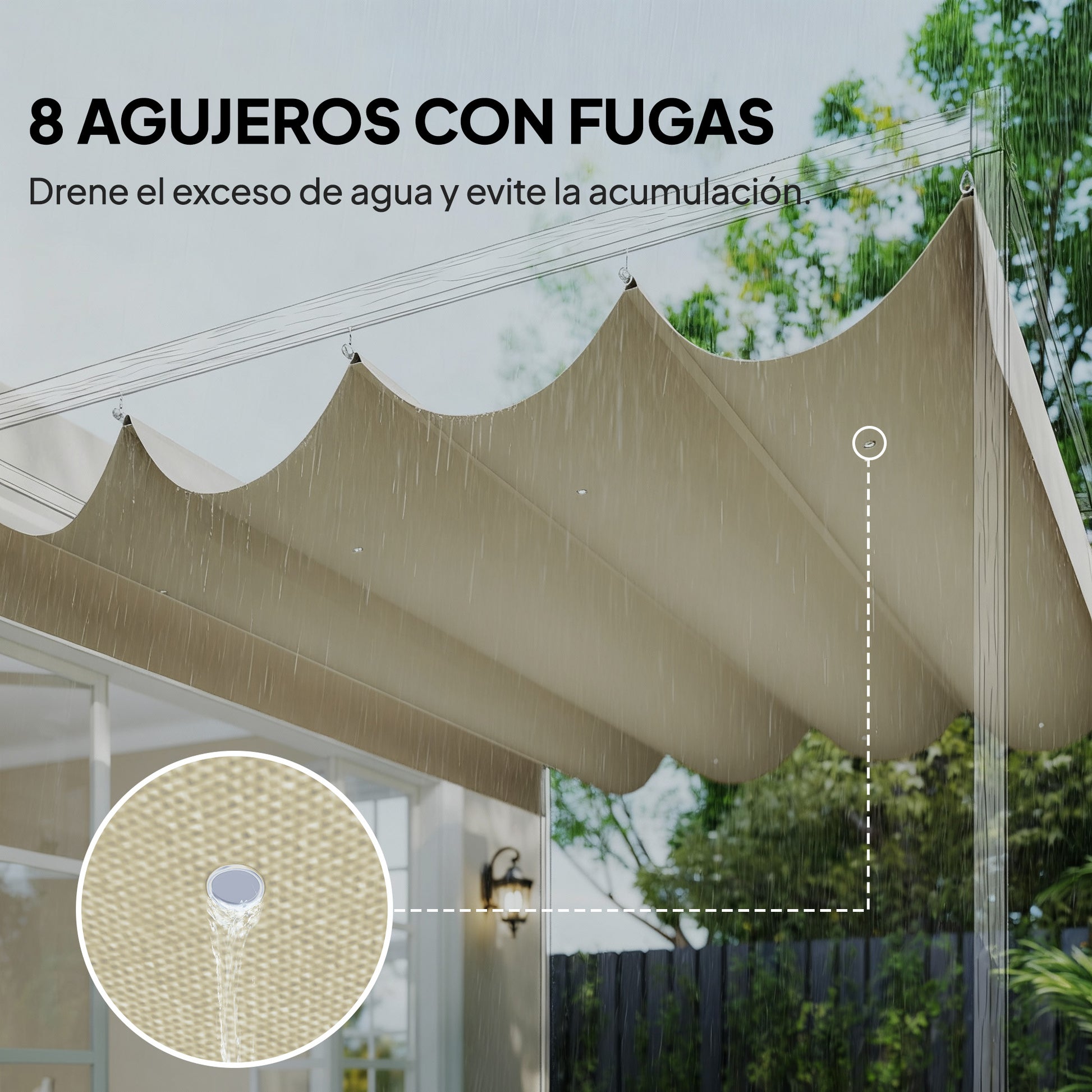 Outsunny Techo de Pérgola 4 x 3,5 m, Techo de Repuesto Retráctil para Marco de Pérgola de 4x3 m, UV30+, Toldo de Tela Solo para Cenador Jardín con 8 Orificios de Drenaje, Blanco Crema