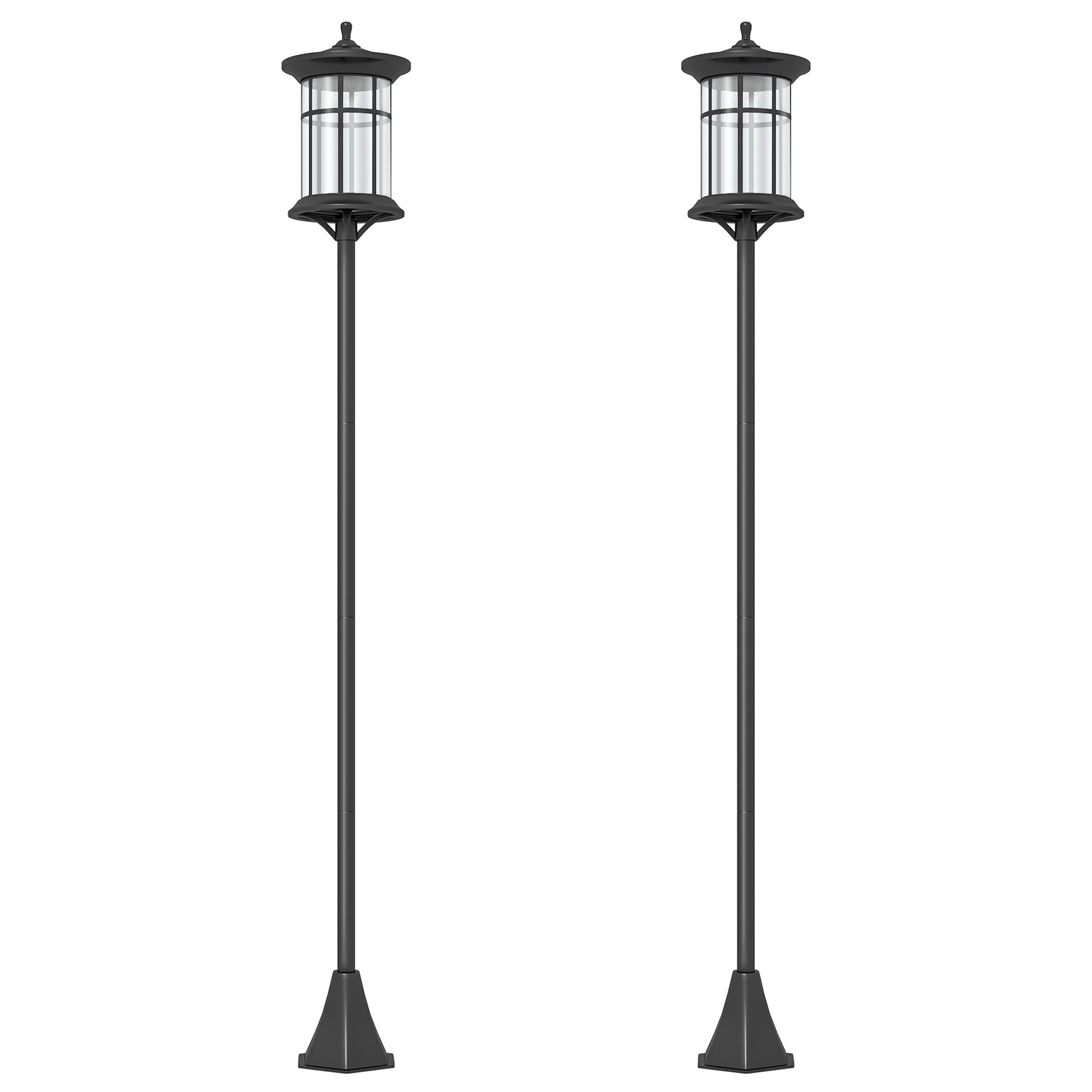 Outsunny 2 Farolas Solares Exterior Luces Solares Exterior con Panel Solar Encendido Automático y Marco de Acero Inoxidable Impermeable IP44 para Terraza Patio 23,5x23,5x184 cm Negro