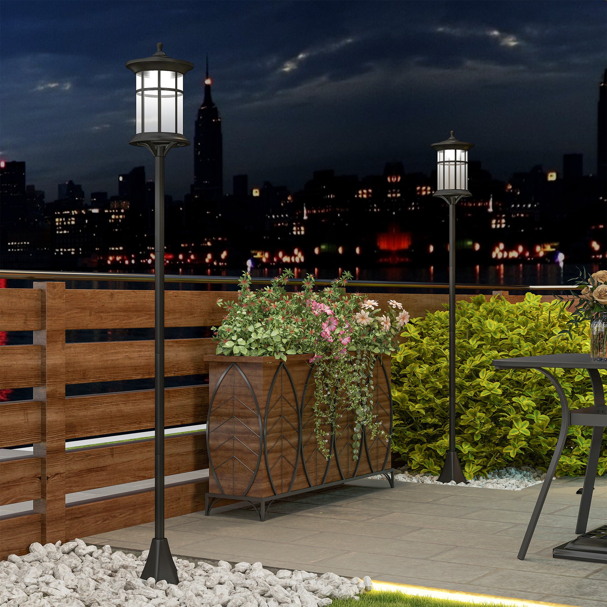 Outsunny 2 Farolas Solares Exterior Luces Solares Exterior con Panel Solar Encendido Automático y Marco de Acero Inoxidable Impermeable IP44 para Terraza Patio 23,5x23,5x184 cm Negro