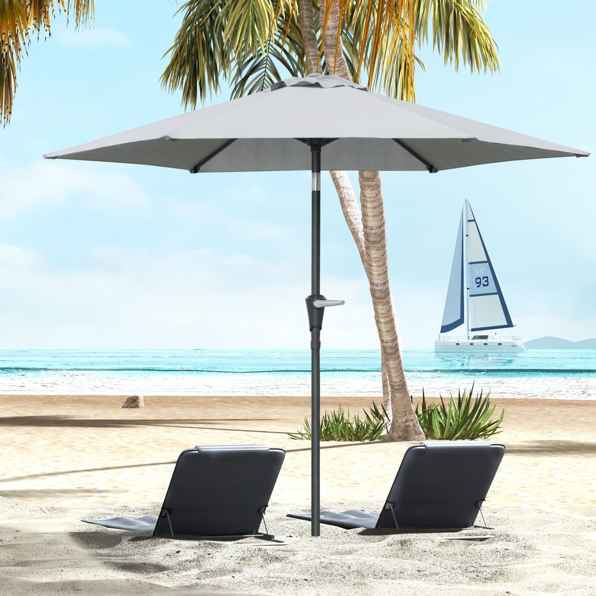 Outsunny Sombrilla Terraza Exterior Ø230 cm Sombrilla de Jardín con Ángulo Ajustable y Manivela Impermeable Parasol para Patio Terraza Gris
