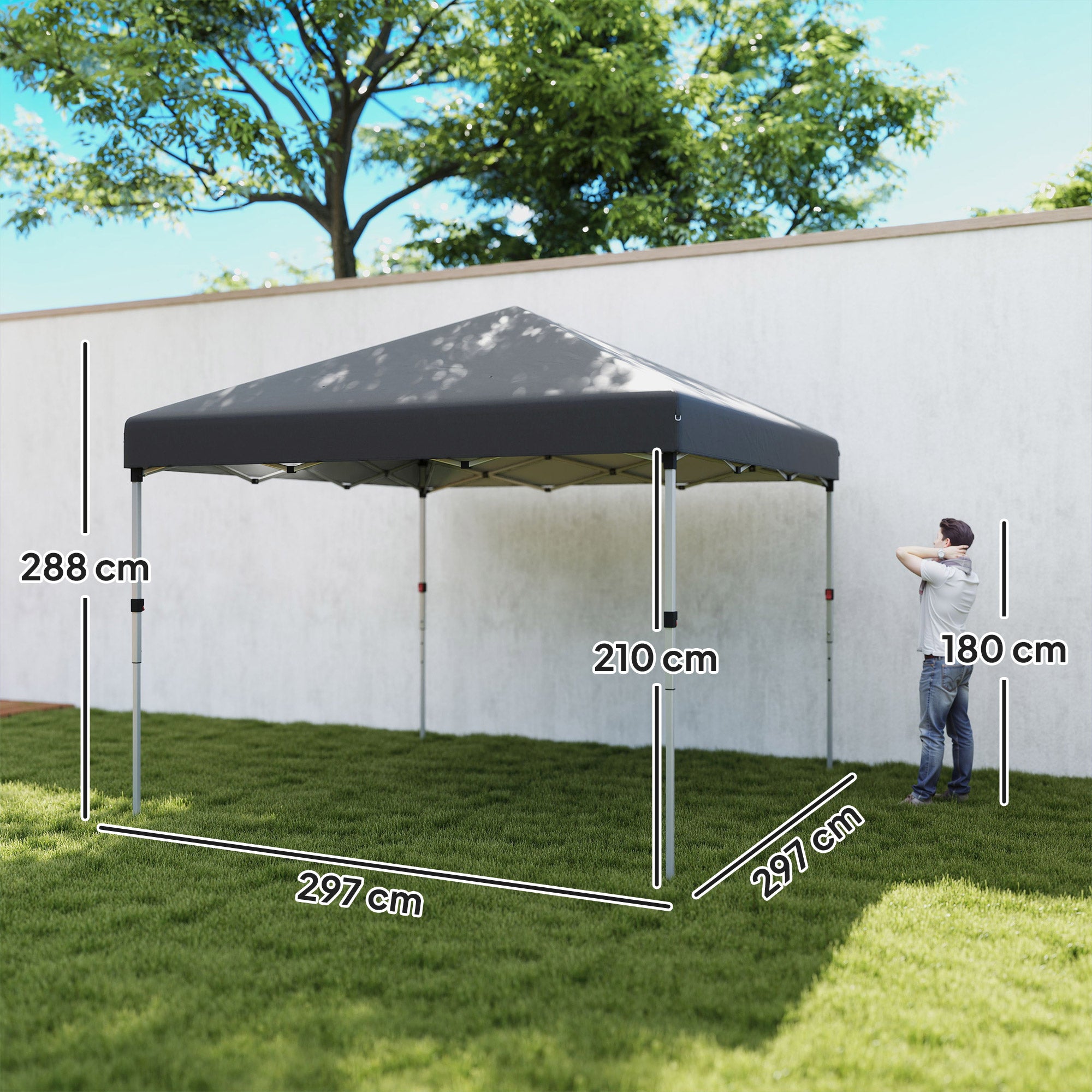 Outsunny Carpa Plegable Pop-up Gazebo 3x3 m Cenador Plegable con 2 Paredes Laterales Anti-UV Altura Ajustable en 3 Niveles Sacos de Arena y Bolsa de Transporte con Ruedas para Camping Gris Oscuro