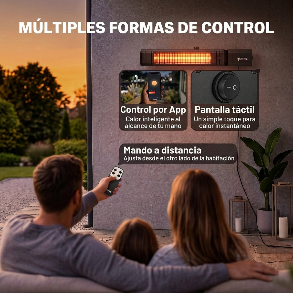 Outsunny Calefactor por Infrarrojos para Terraza 2000 W, Estufa Exterior Eléctrica Pared de Aluminio con IP65, Control por App/Táctil/Mando a Distancia, 9 Niveles de Calor, Temporizador 24 h y Funda