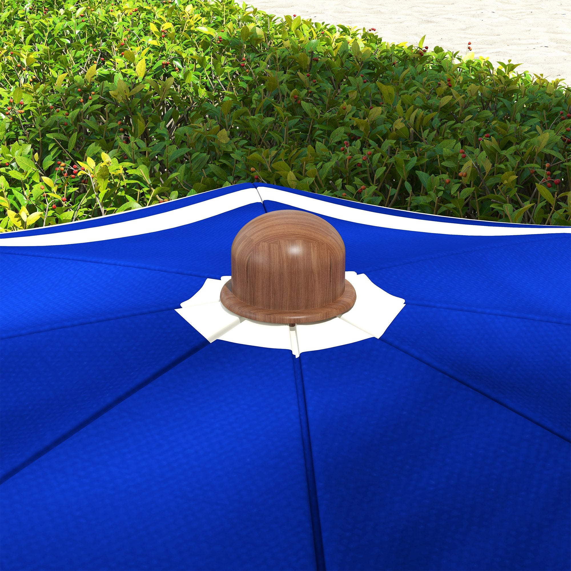 Outsunny Sombrilla de Playa Grande con Flecos Ø190 cm Sombrilla de Terraza Exterior con Protección UV40+ Antiviento Impermeable Mástil de Ø32 mm y Bolsa de Transporte Azul y Blanco